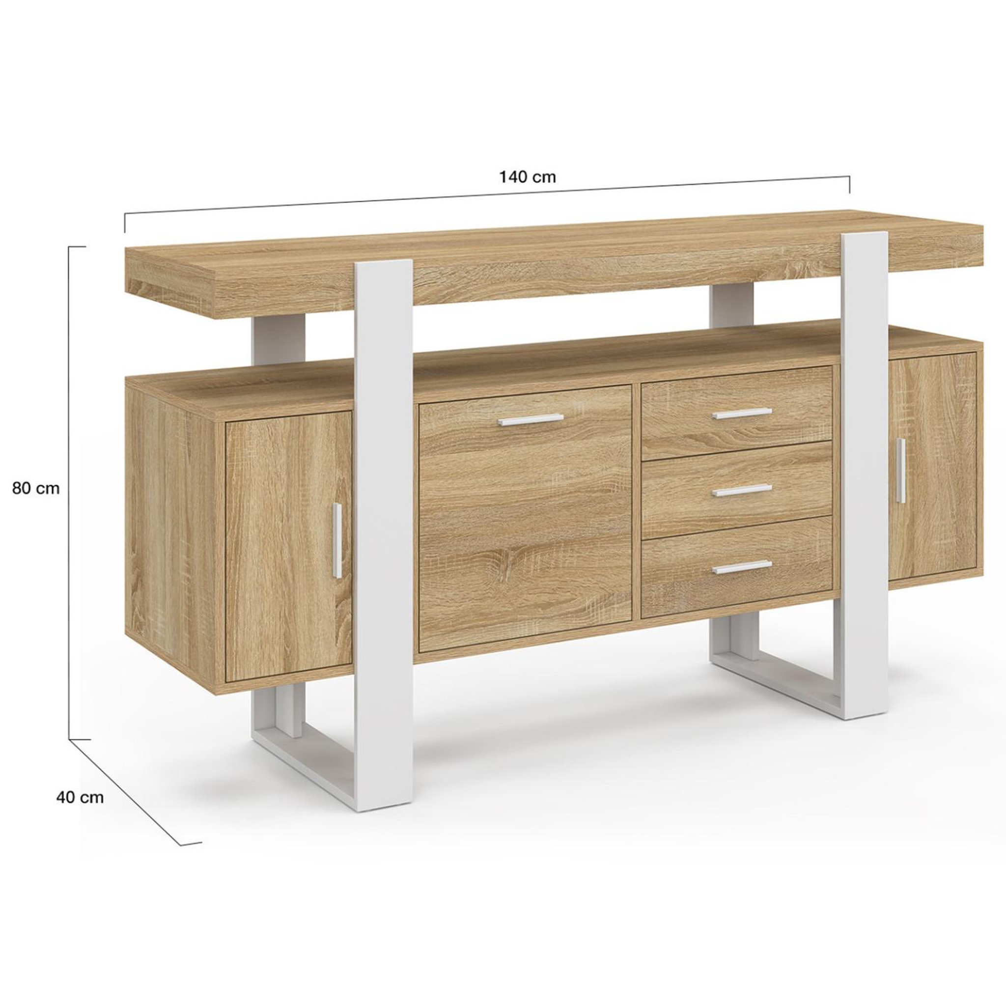 Voir la diapositive 5 : ID MARKET Buffet 140 cm phoenix 3 portes et 3 tiroirs bois et blanc