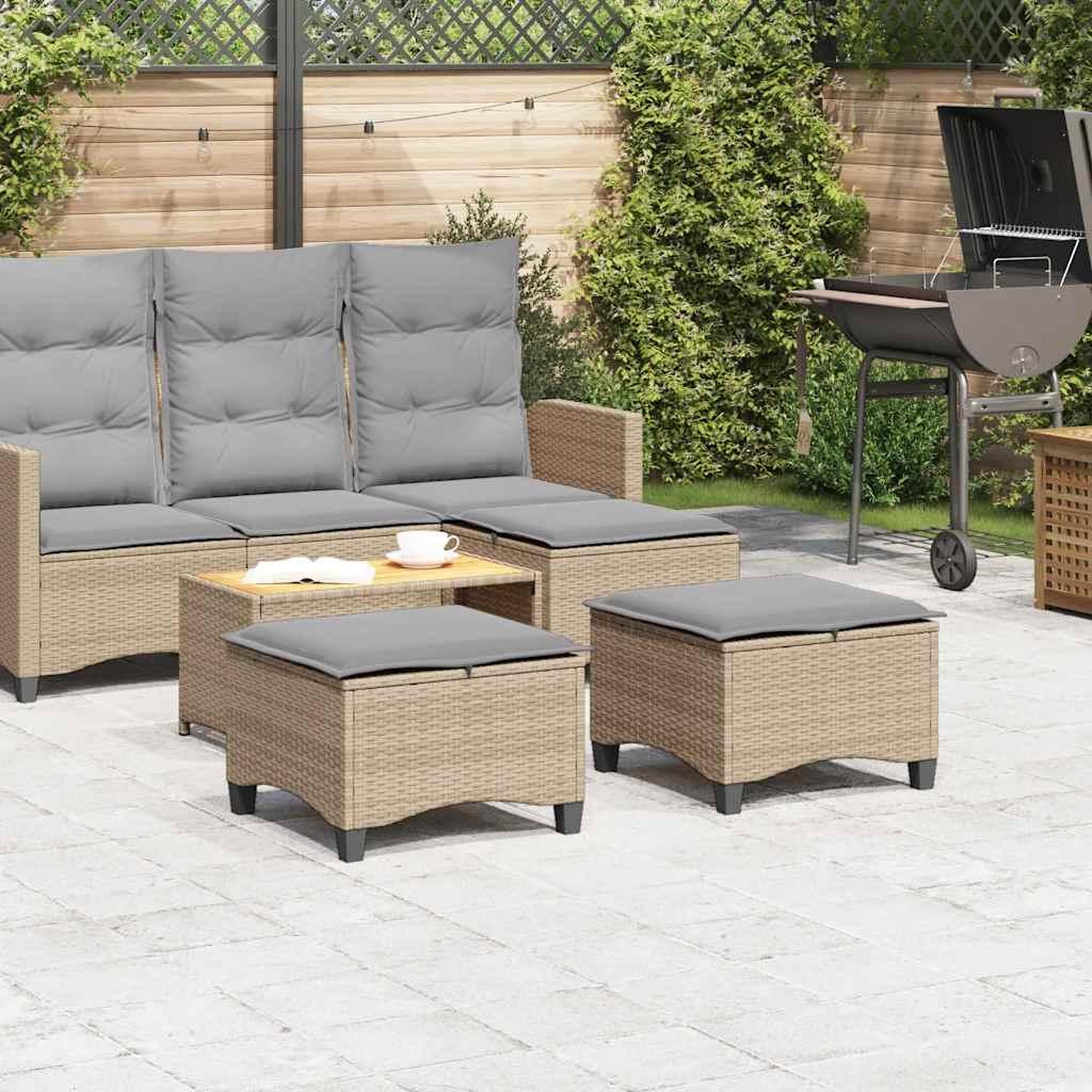Voir la diapositive 3 : VIDAXL Tabourets jardin coussins 2 pcs beige 55x55x36cm resine tressee