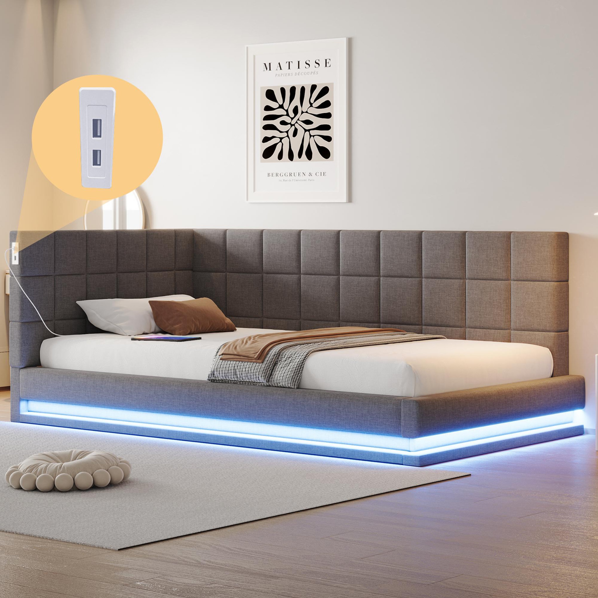 Voir la diapositive 2 : MERAX Lit simple rembourré 90x200cm
