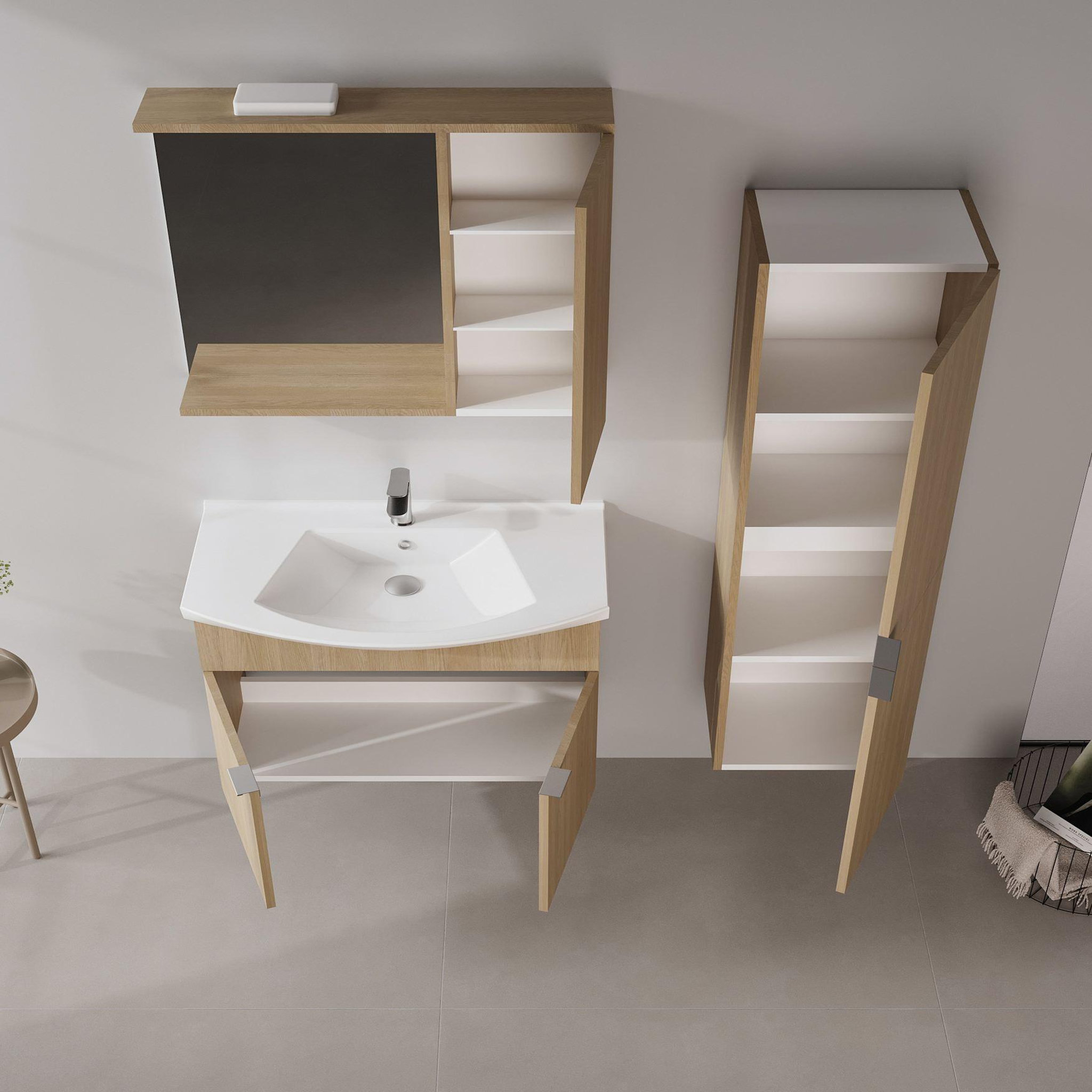 Voir la diapositive 3 : Habitat et Jardin Meuble Salle de Bain avec Miroir  Purus 80  - 75 x 18 x 68 cm - Sonomo Oak