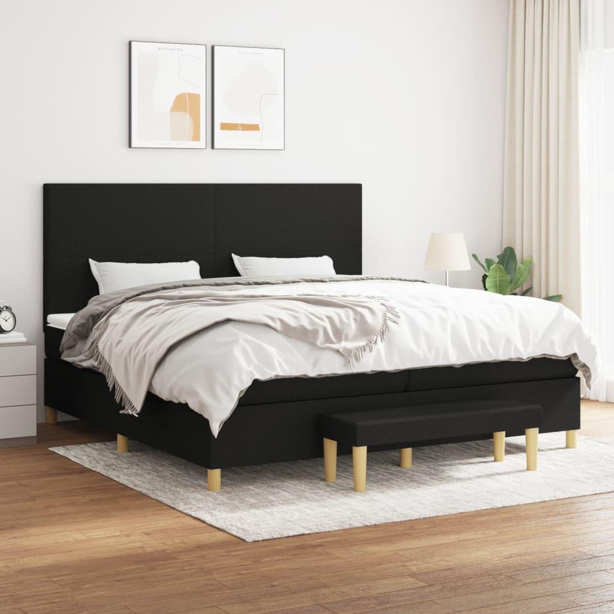 Voir la diapositive 1 : VIDAXL Sommier a lattes de lit avec matelas Noir 200x200 cm Tissu