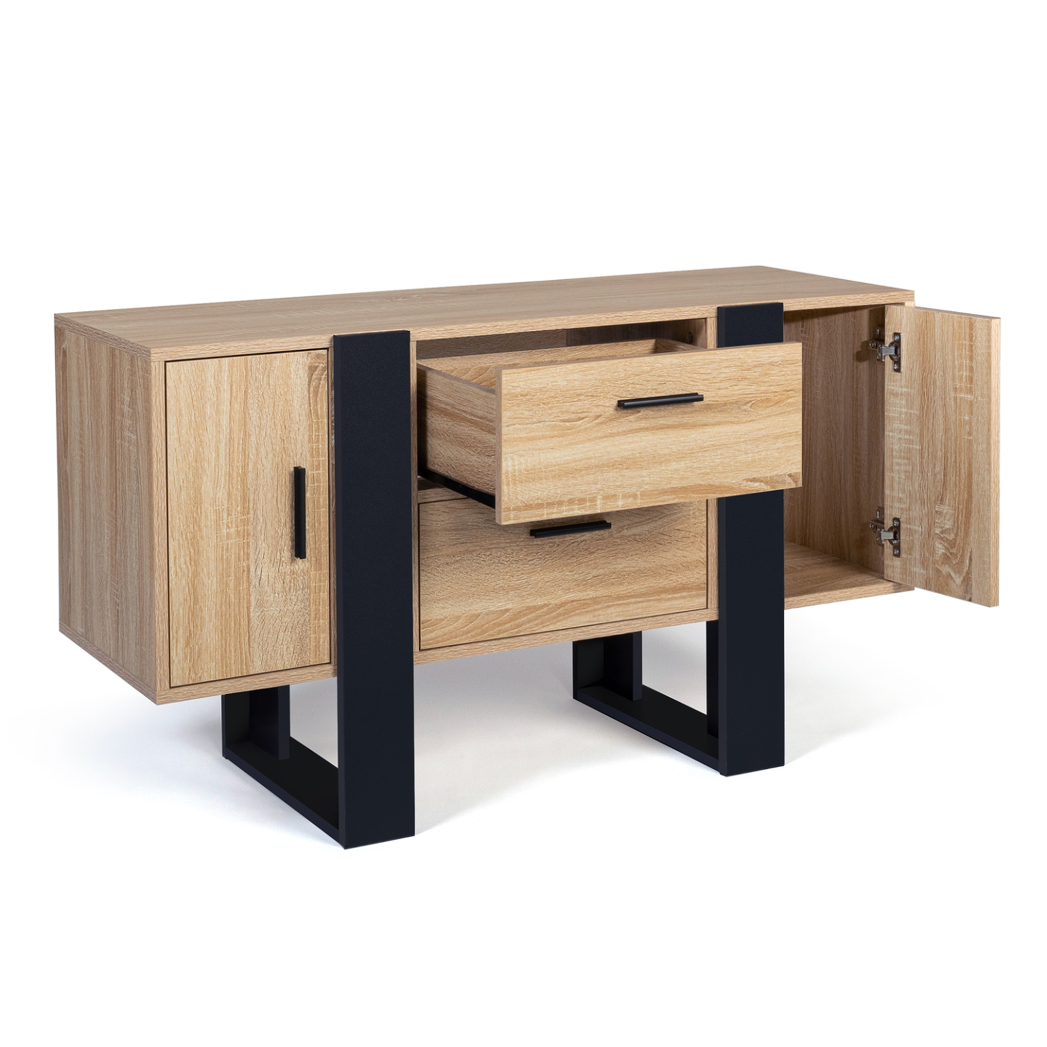 Voir la diapositive 4 : ID MARKET Buffet bas 105 cm phoenix bois et noir