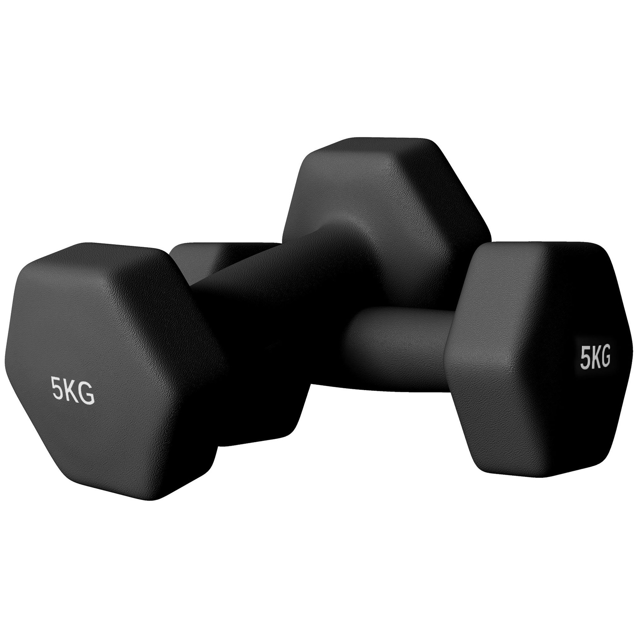 HOMCOM Lot de 2 haltères hexagonales 2 x 5 kg - poignée antidérapante - métal pvc noir