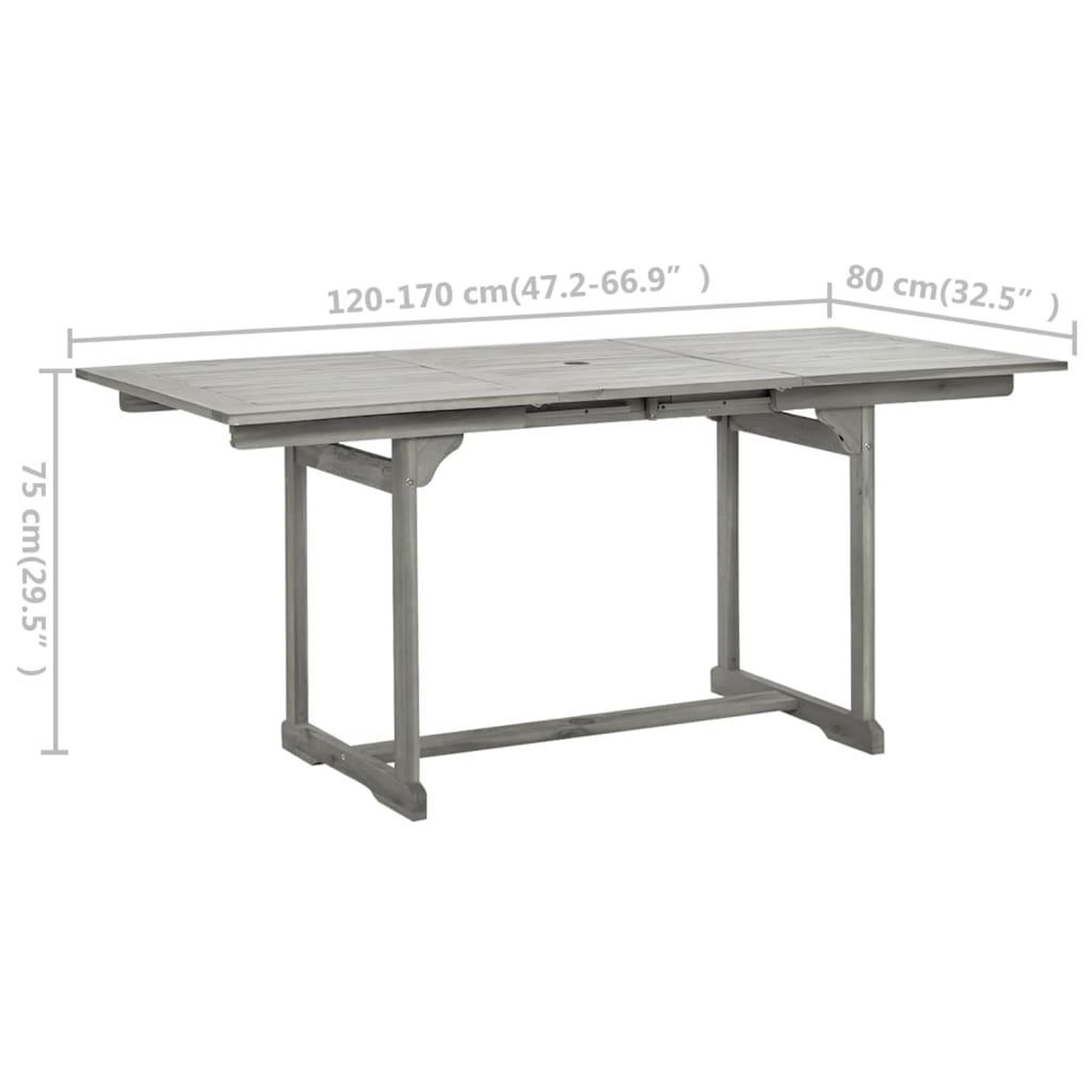 Voir la diapositive 6 : VIDAXL Table a dîner de jardin (120-170)x80x75 cm Bois d'acacia massif
