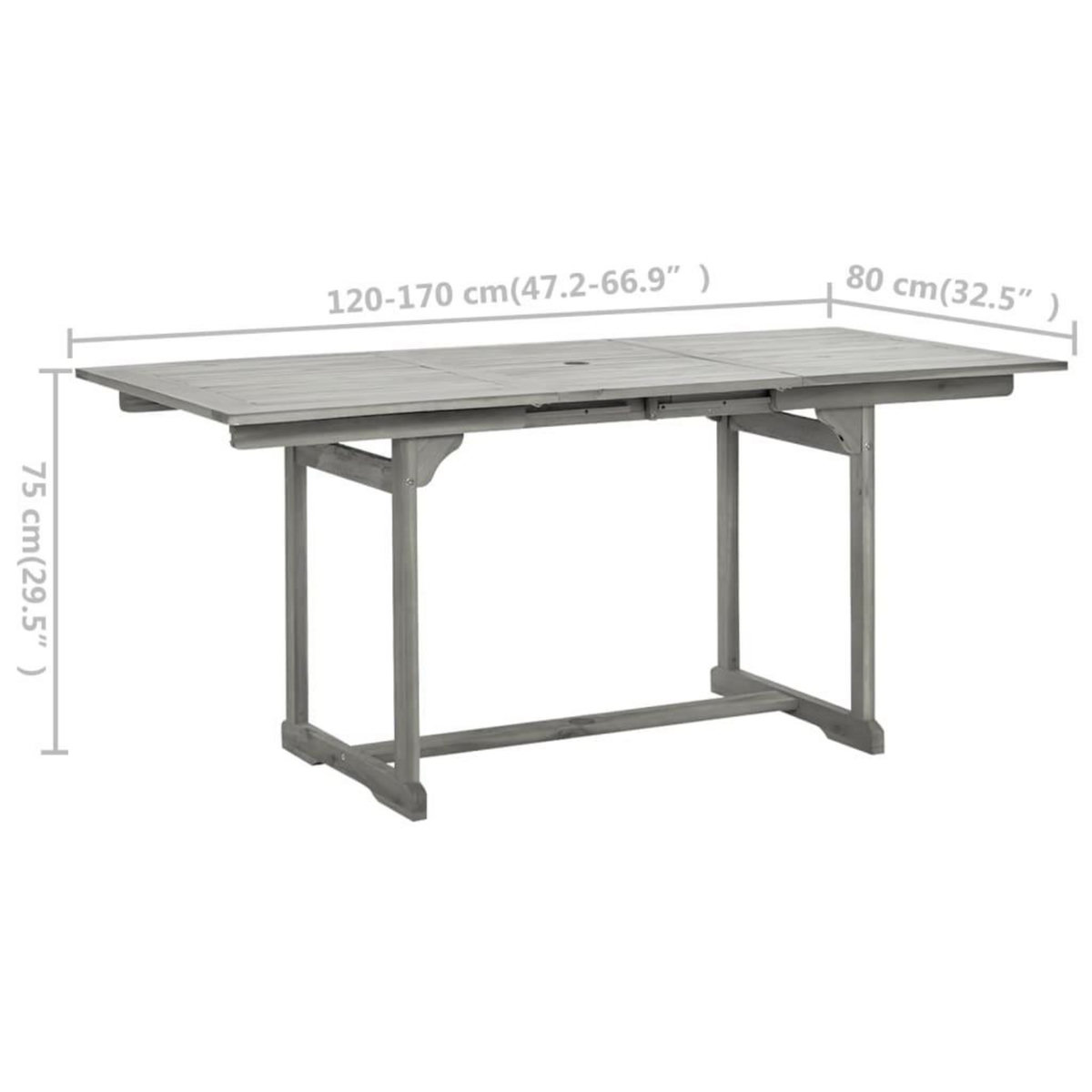 VIDAXL Table a dîner de jardin (120-170)x80x75 cm Bois d'acacia massif