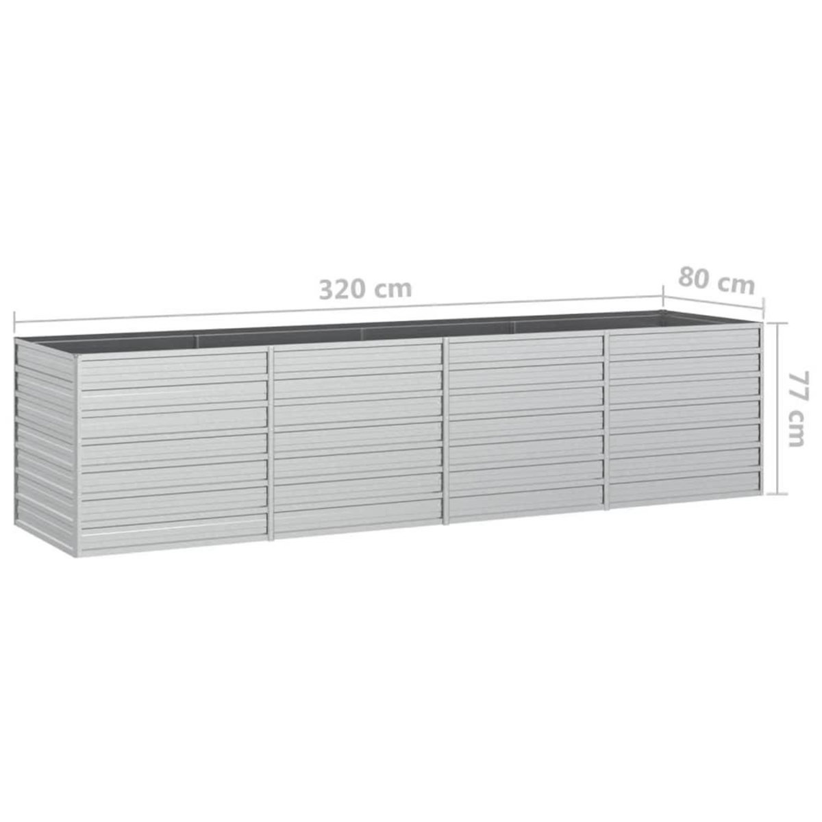 VIDAXL Lit sureleve de jardin 320x80x77 cm Acier galvanise Argente