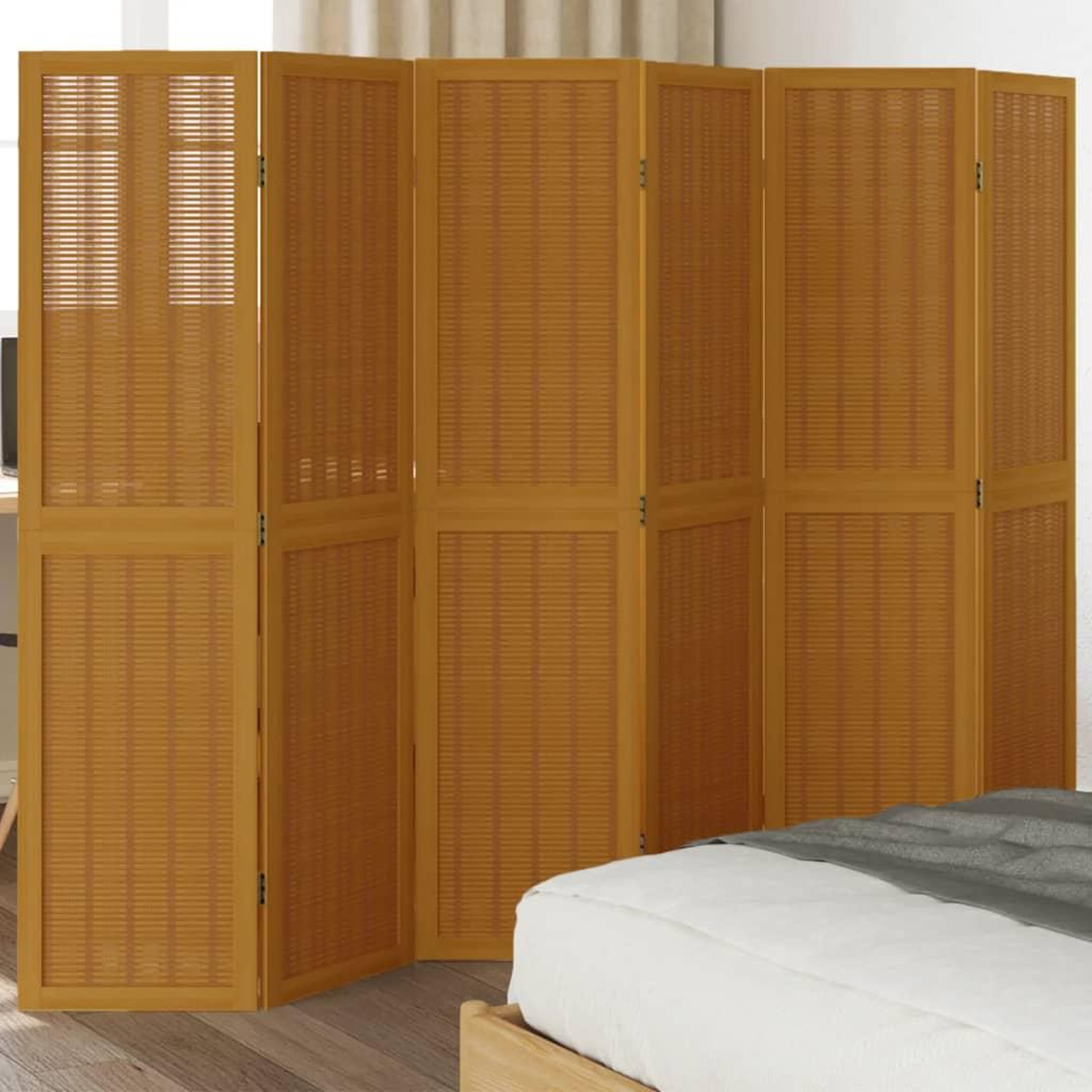 VIDAXL Cloison de separation 6 panneaux marron bois paulownia massif