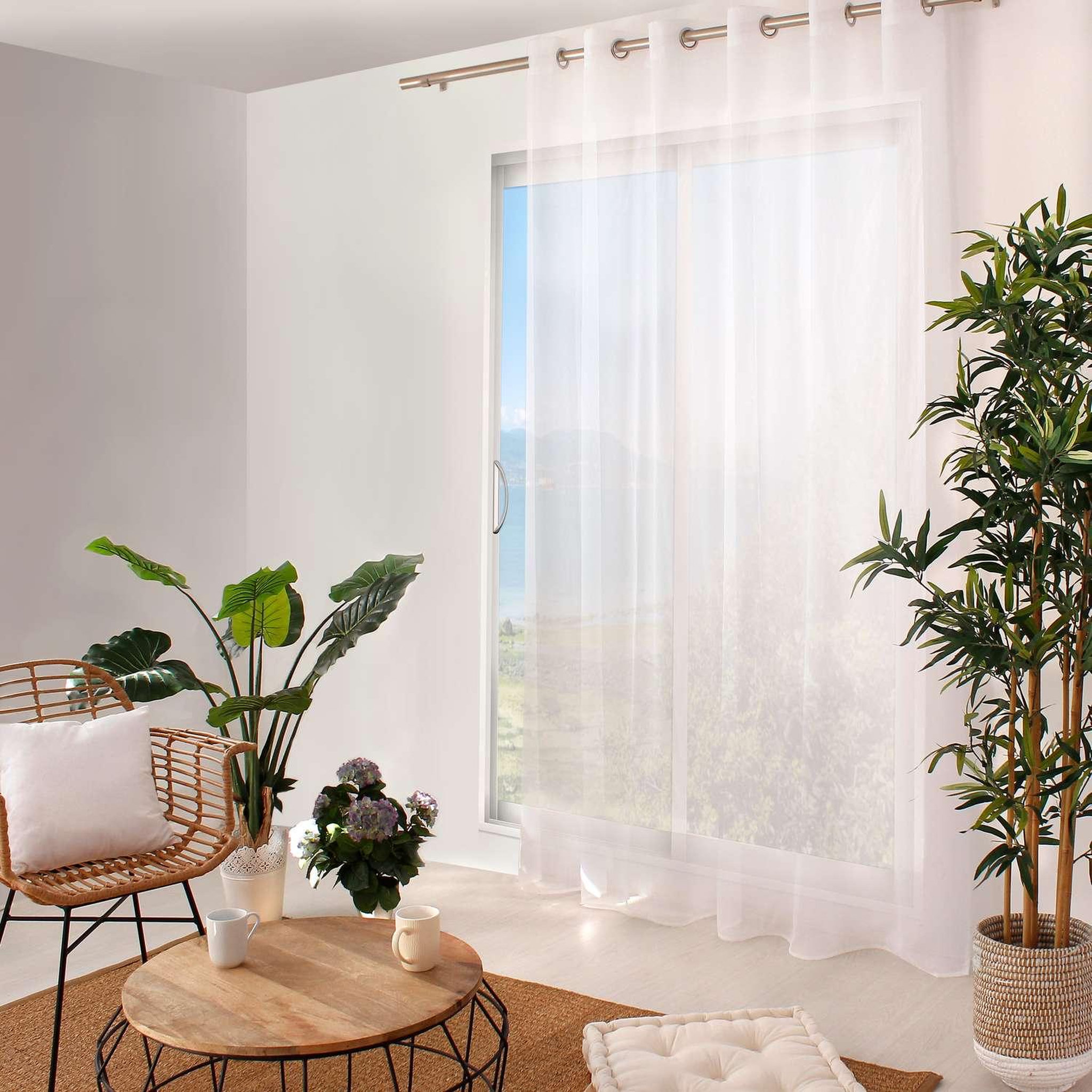Voir la diapositive 2 : TOILINUX Voilage sablé grande largeur - 240 x 240 cm - blanc