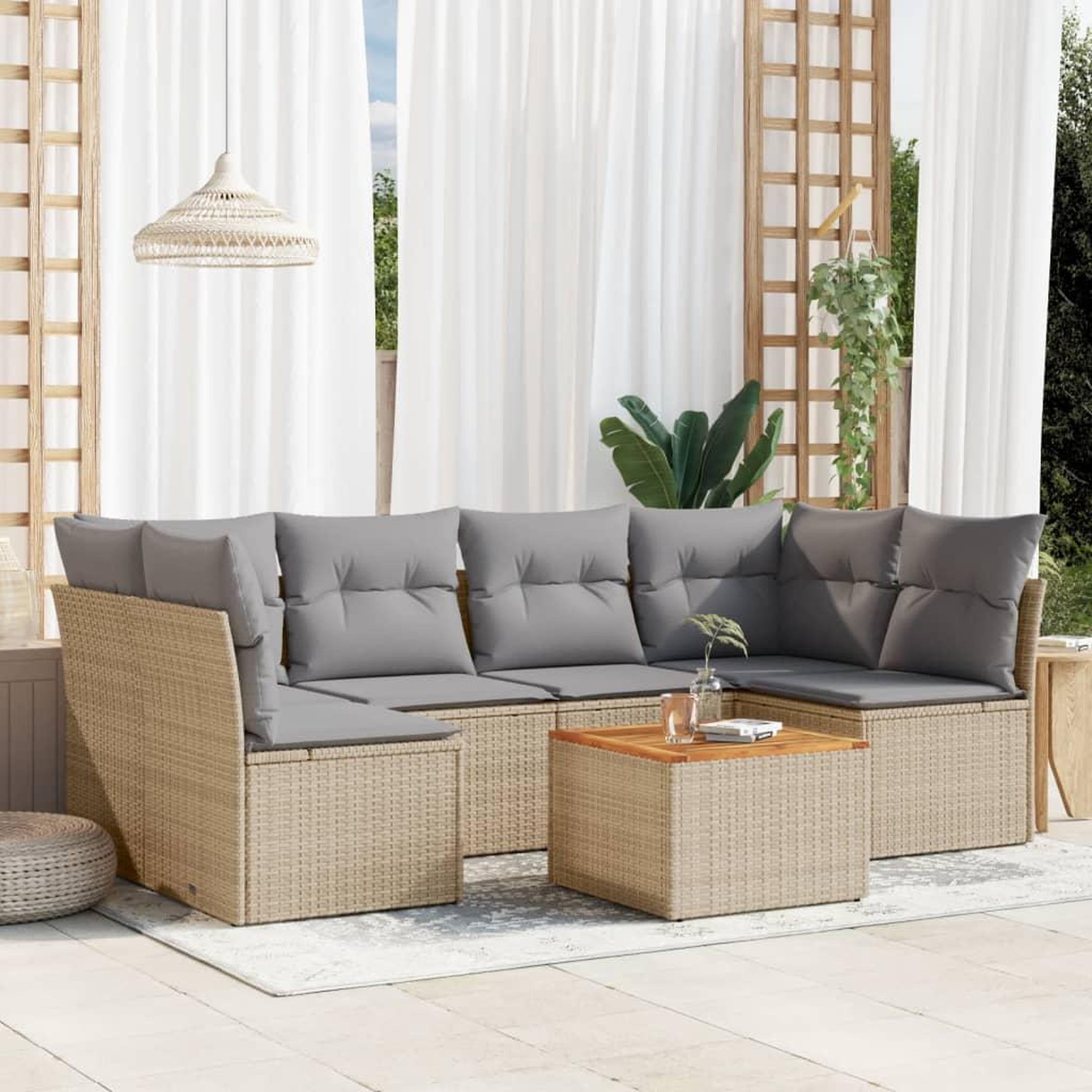 VIDAXL Salon de jardin avec coussins 7pcs melange beige resine tressee
