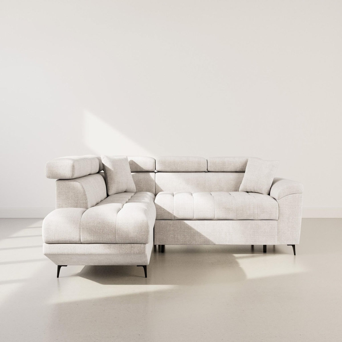 BEST MOBILIER Camille - canapé d'angle gauche 5 places convertible avec têtières et coffre en velours texturé