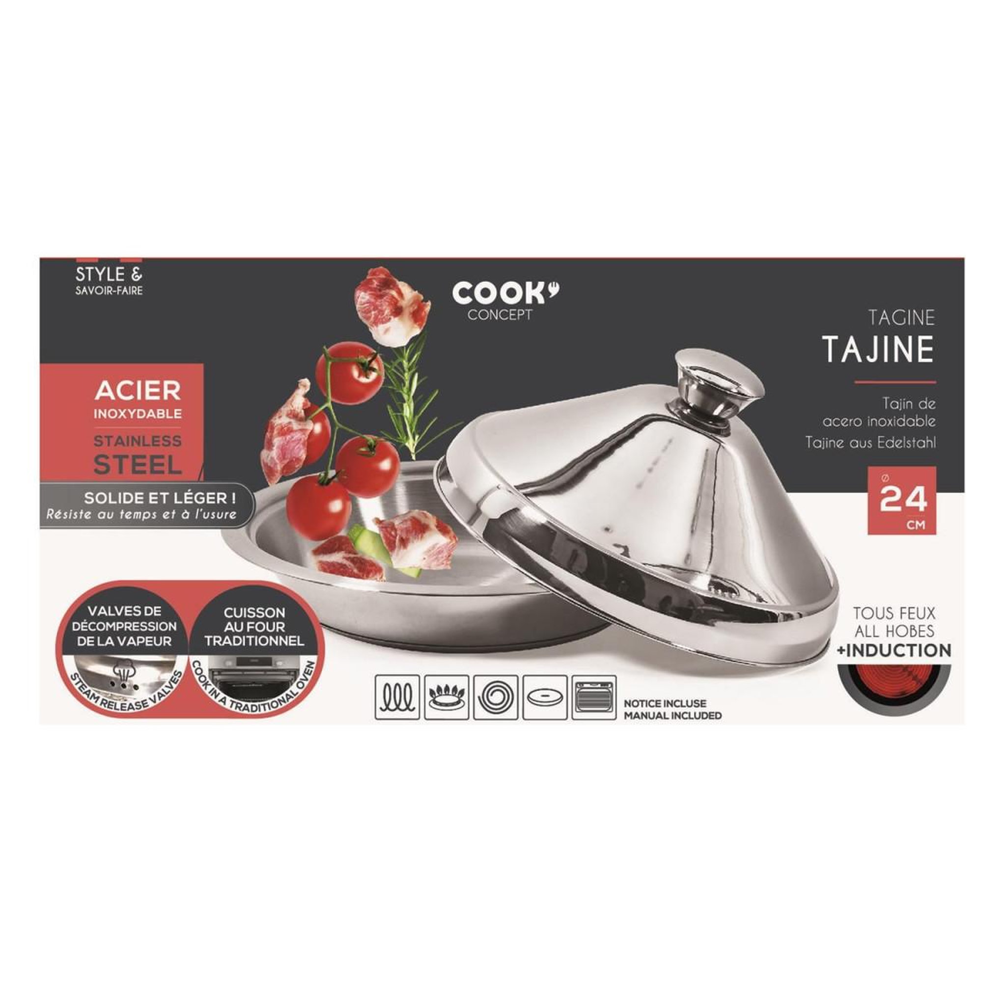 Voir la diapositive 5 : COOK CONCEPT Tajine en Inox  Induction  24cm Argent