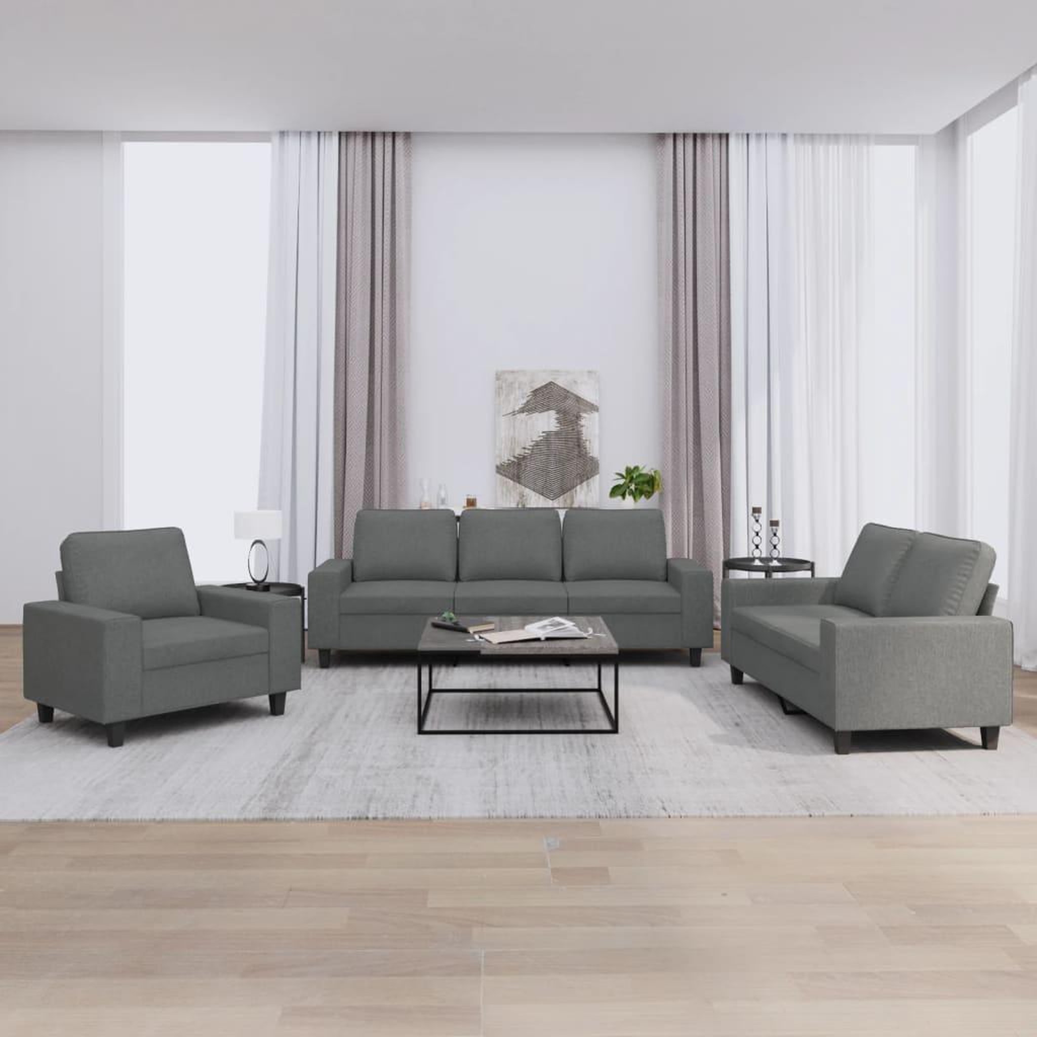 VIDAXL Ensemble de canapes 3 pcs gris fonce tissu