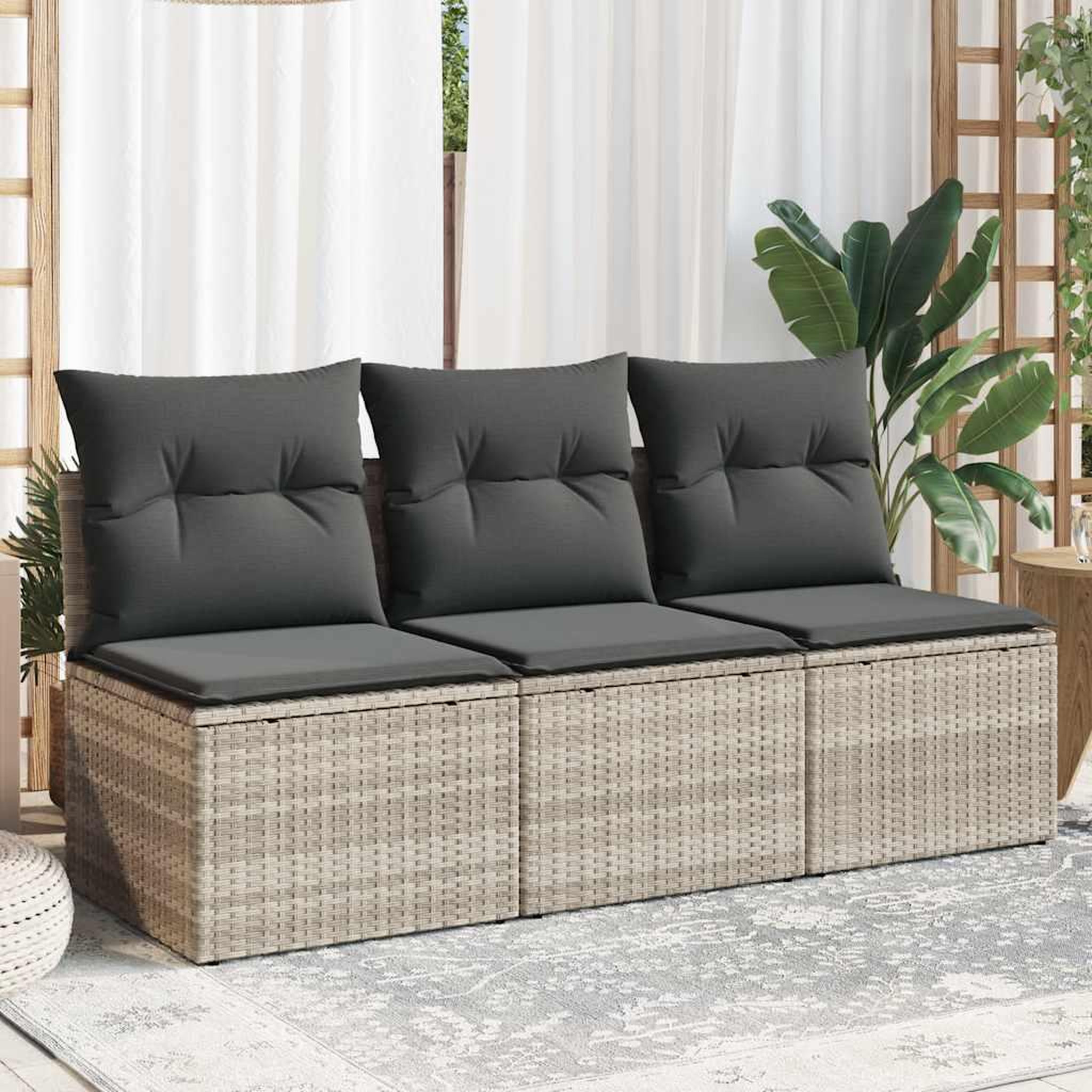 VIDAXL Canape de jardin et coussins 3 places gris clair resine tressee