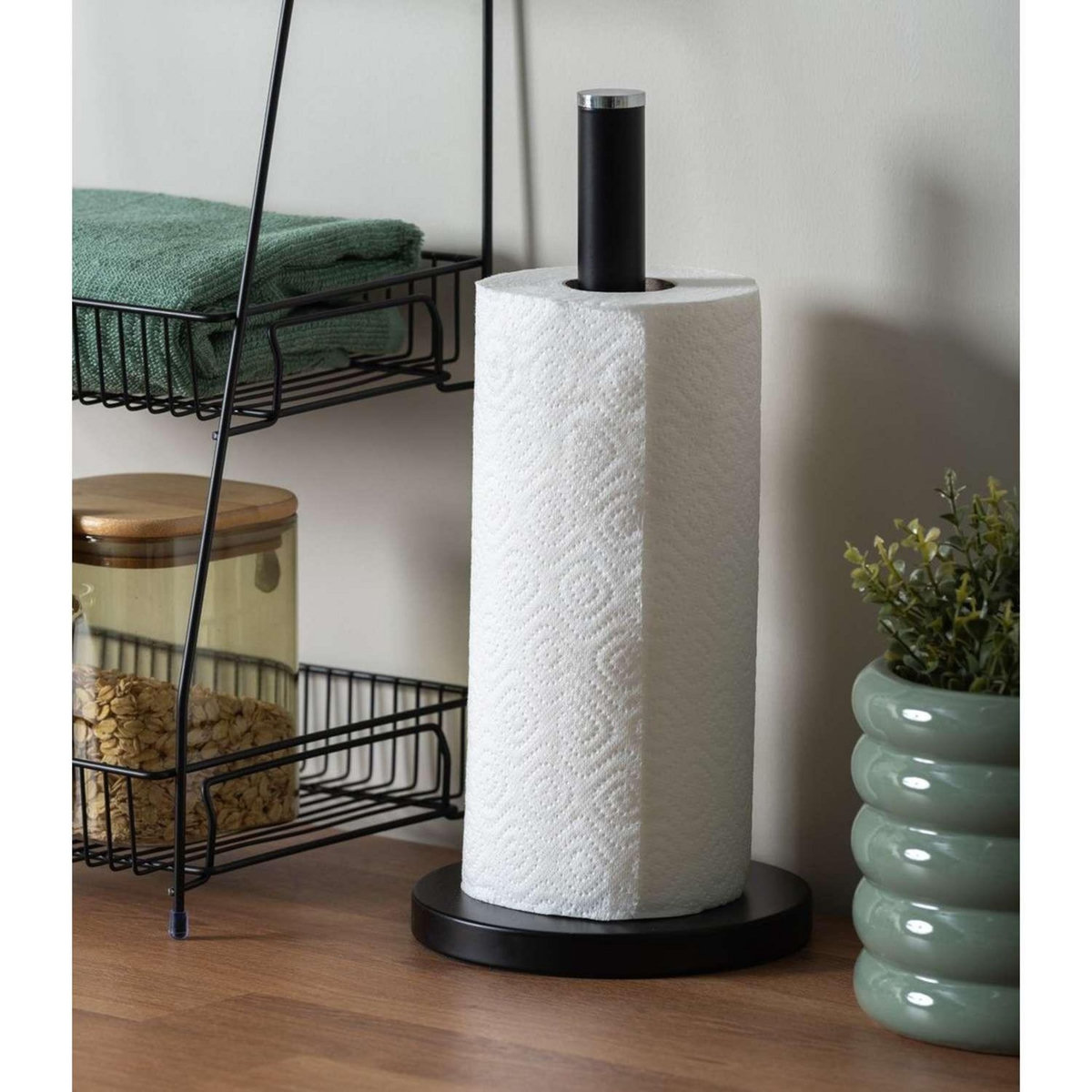 PRESENT TIME Porte essuie-tout en acier inoxydable - Noir