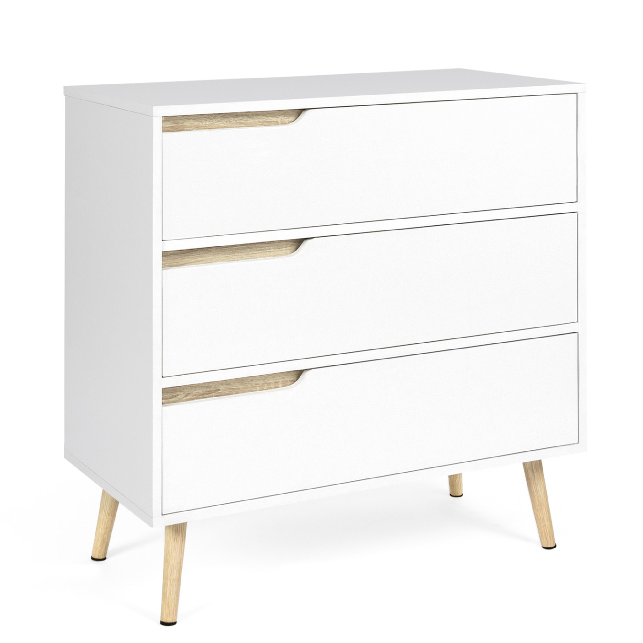 ID MARKET Commode 3 tiroirs helsinki 80 cm scandinave blanc