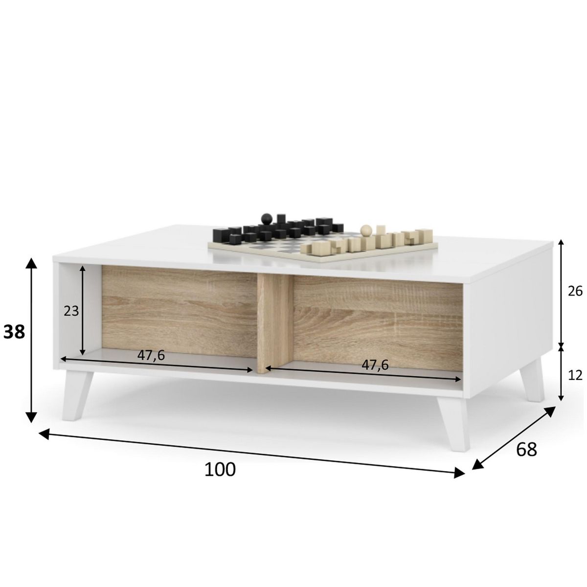 VS VENTA-STOCK Table Basse Relevable Kira Couleur Chêne/Blanc, 100 cm Largeur
