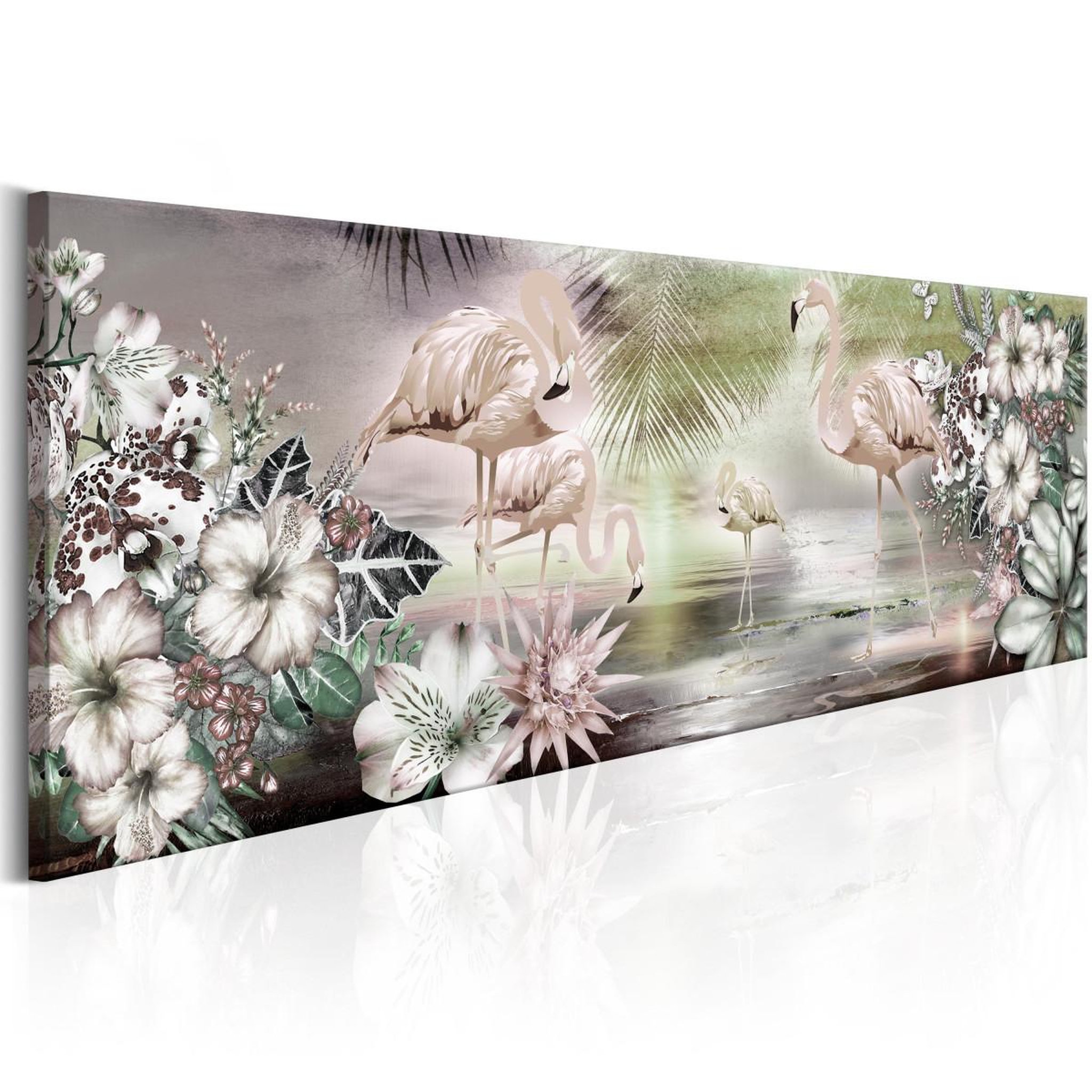 Paris Prix Tableau imprimé  flamingoes & flowers. Coloris disponibles : Multicolore