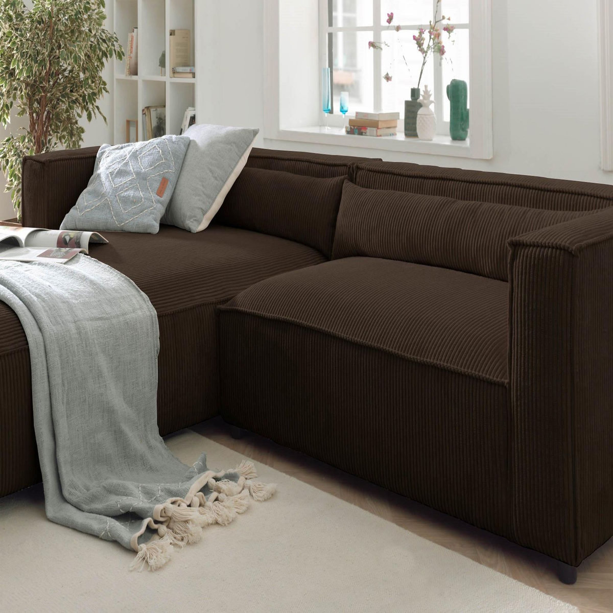 LISA DESIGN Ela - canapé d'angle gauche 4 places - en velours côtelé - style contemporain