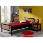 Paris Prix Pack - Lit Enfant, Sommier & Chevet  Alex  90x200cm Marron & Noir