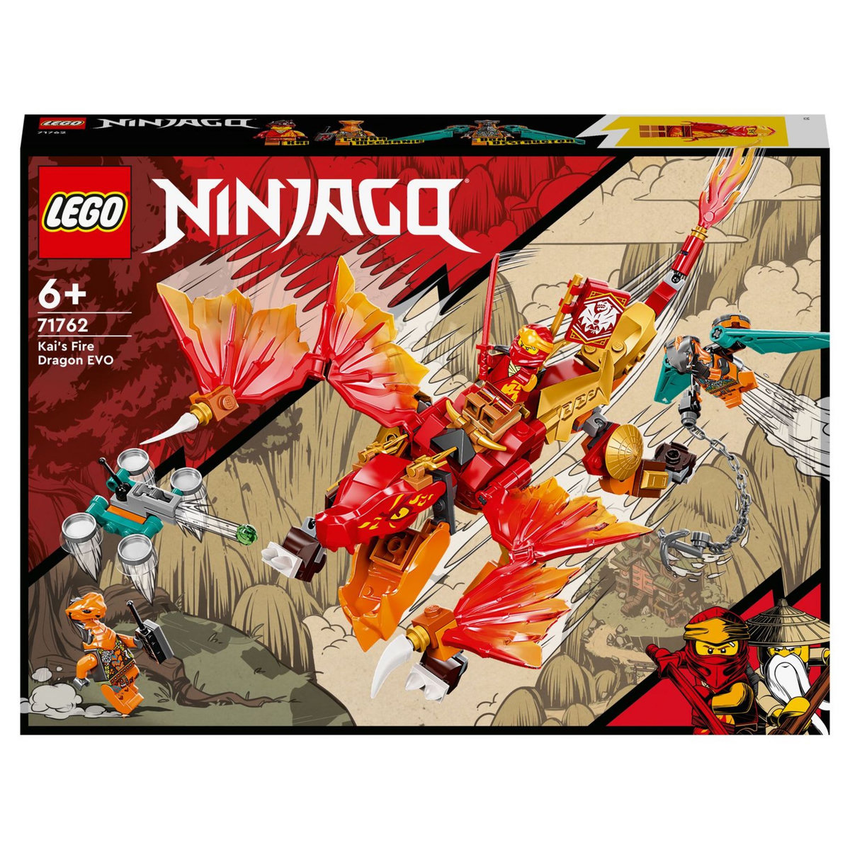 LEGO Ninjago 71762 - Le dragon de feu de Kaï - Évolution, Jouet pour Enfants +6 Ans, Set avec Figurines Guerriers Serpents avec bannière de mission à collectionner