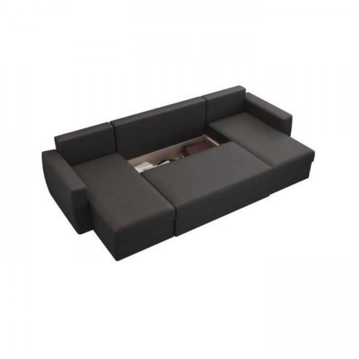 MARKET24 Canapé d'angle panoramique convertible 5 places JAMES - Tissu anthracite - L 298 x P 142 x H 85 cm