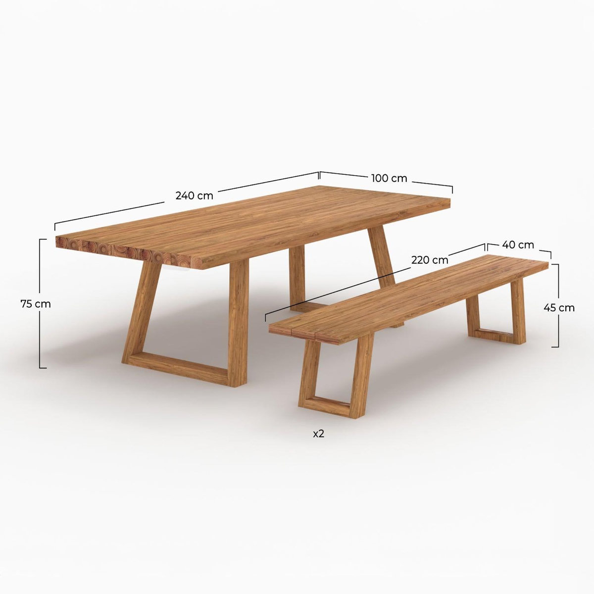 Rendez vous déco Table et bancs de jardin 10 personnes en bois-Luma