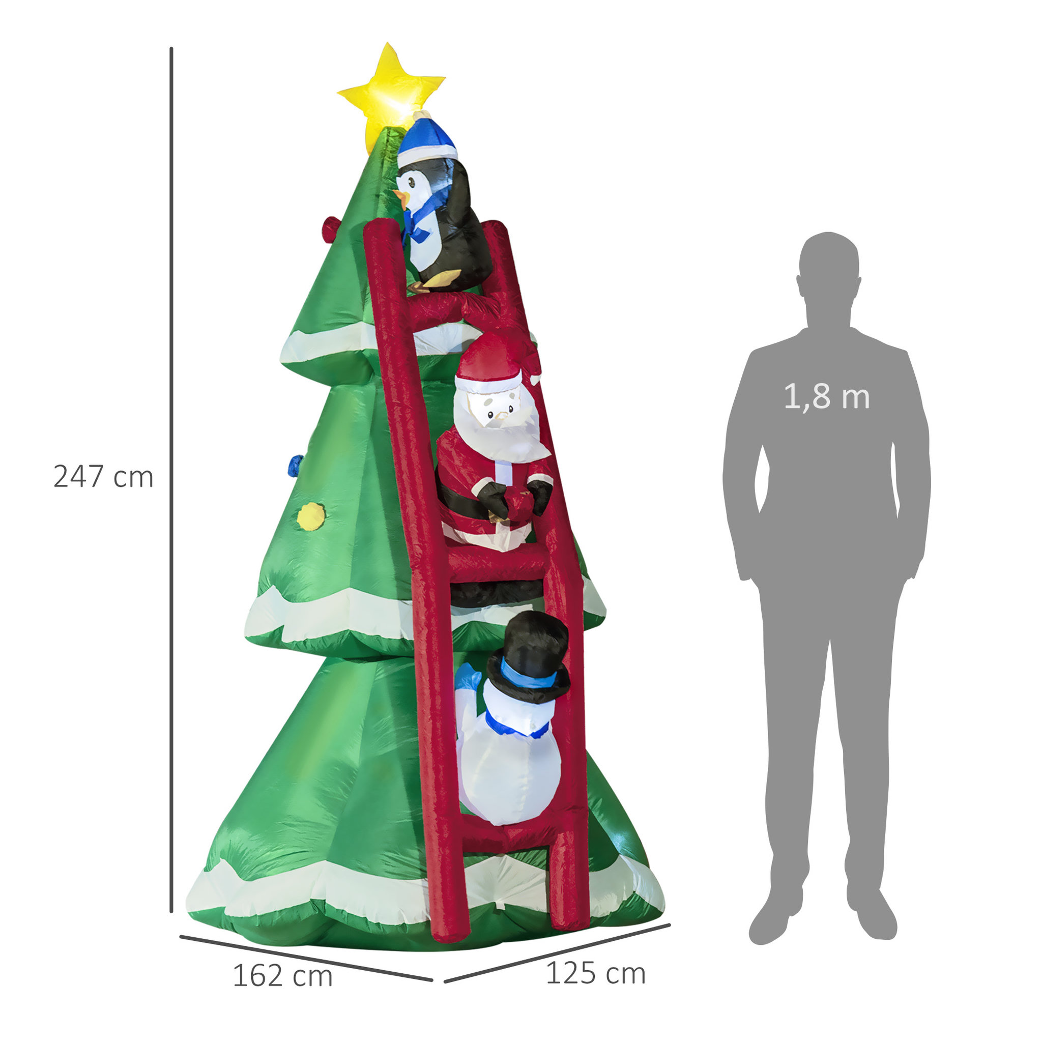 Voir la diapositive 3 : OUTSUNNY Décoration gonflable LED de Noël 2,47H m - sapin de Noël enneigé décoré avec échelle personnages - polyester imperméable