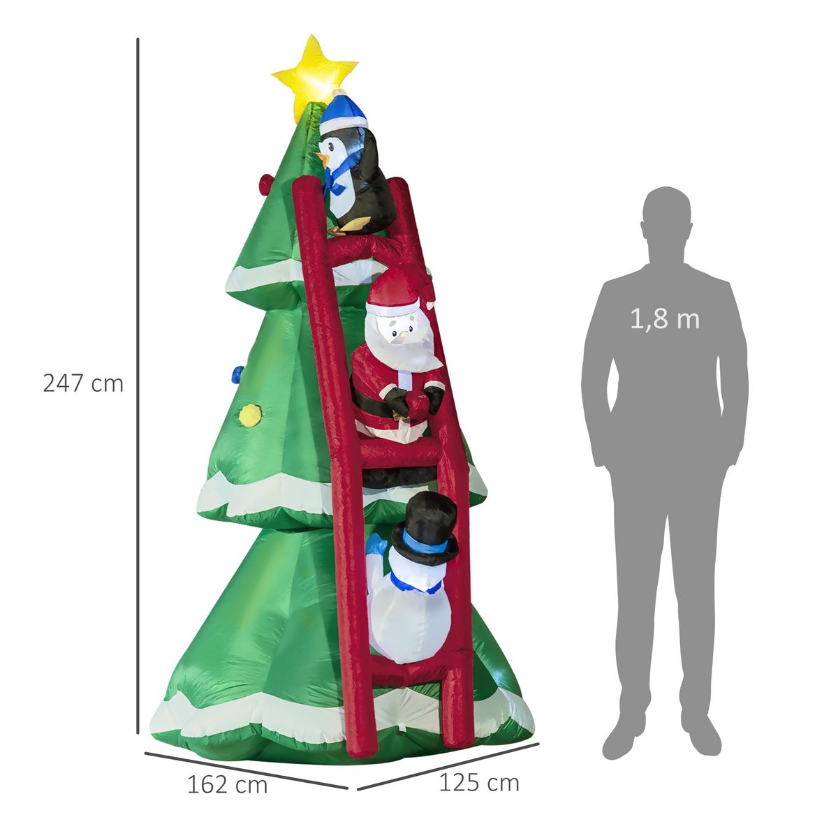 OUTSUNNY Décoration gonflable LED de Noël 2,47H m - sapin de Noël enneigé décoré avec échelle personnages - polyester imperméable