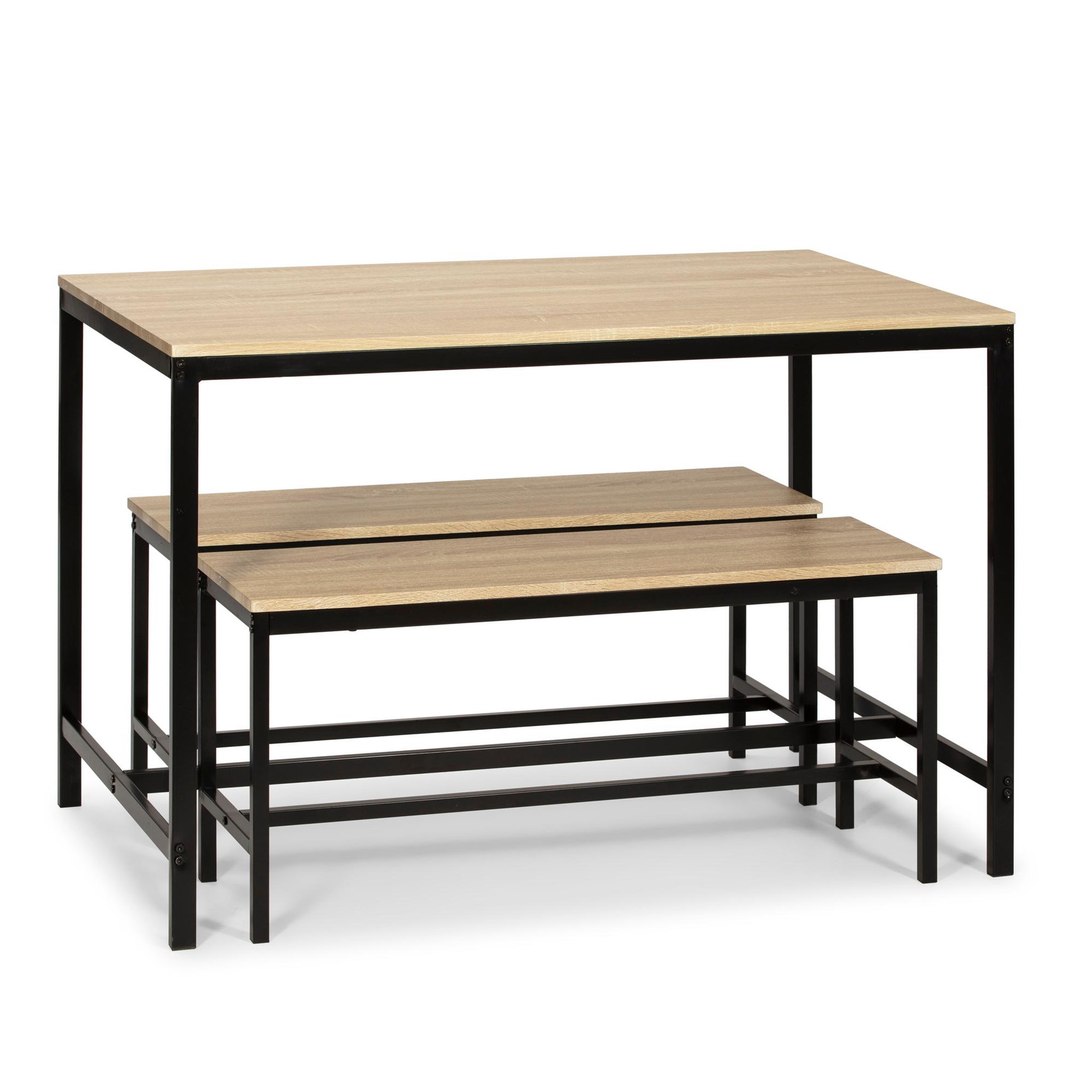 Voir la diapositive 2 : VS VENTA-STOCK Ensemble Table et 2 bancs Lisboa pour Salle à Manger et Cuisine, Structure métallique