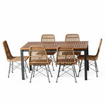 CONCEPT USINE Salon de jardin 6 places avec table en bois naturel et chaises en résine tressée BAGO