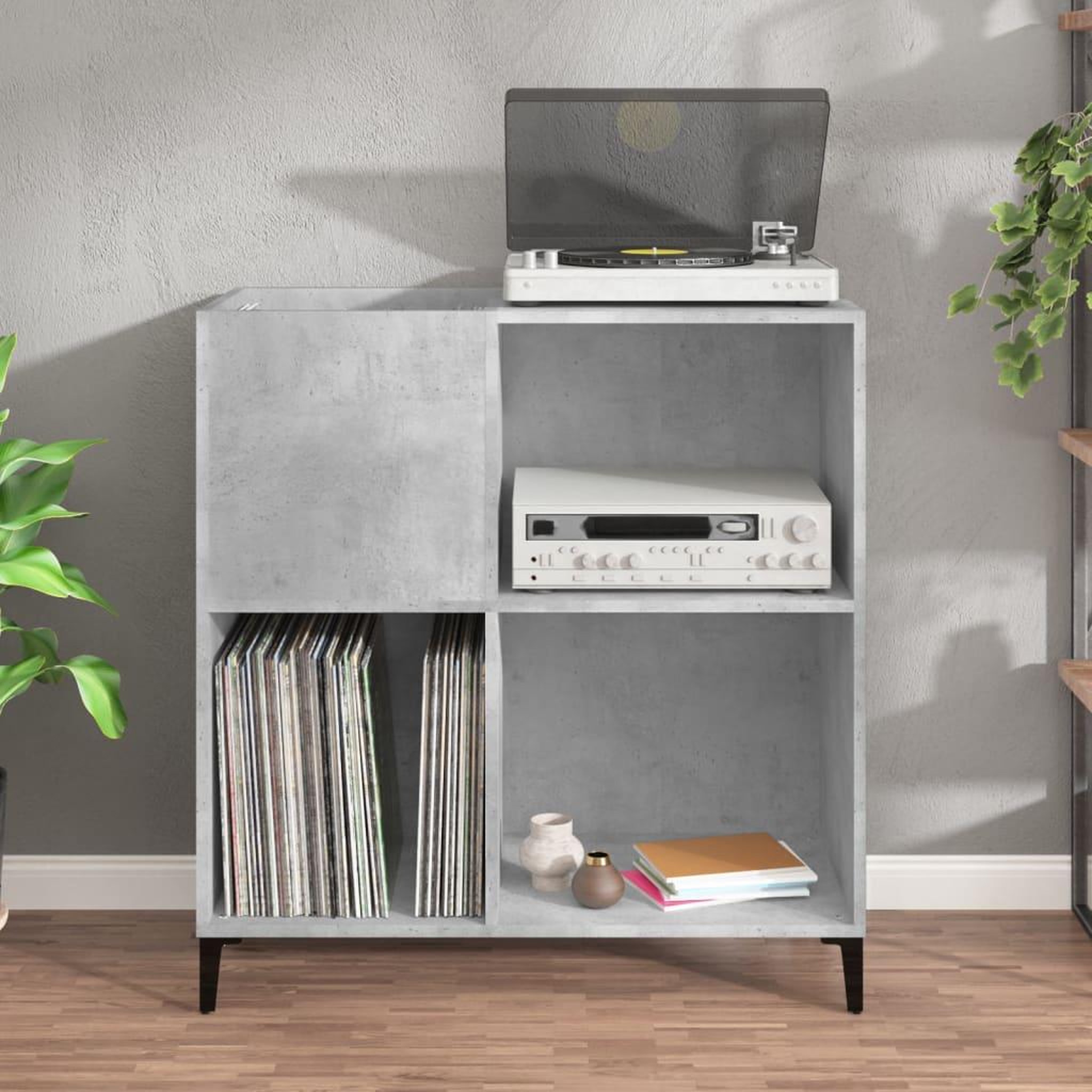Voir la diapositive 3 : VIDAXL Armoire a disques gris beton 84,5x38x89 cm bois d'ingenierie
