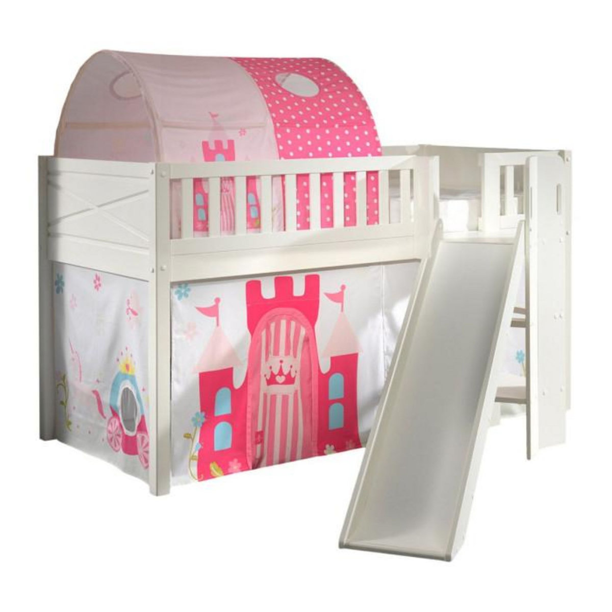 Paris Prix Lit Enfant Toboggan, Tente & Tunnel  Scott Princesse  90x200cm Blanc