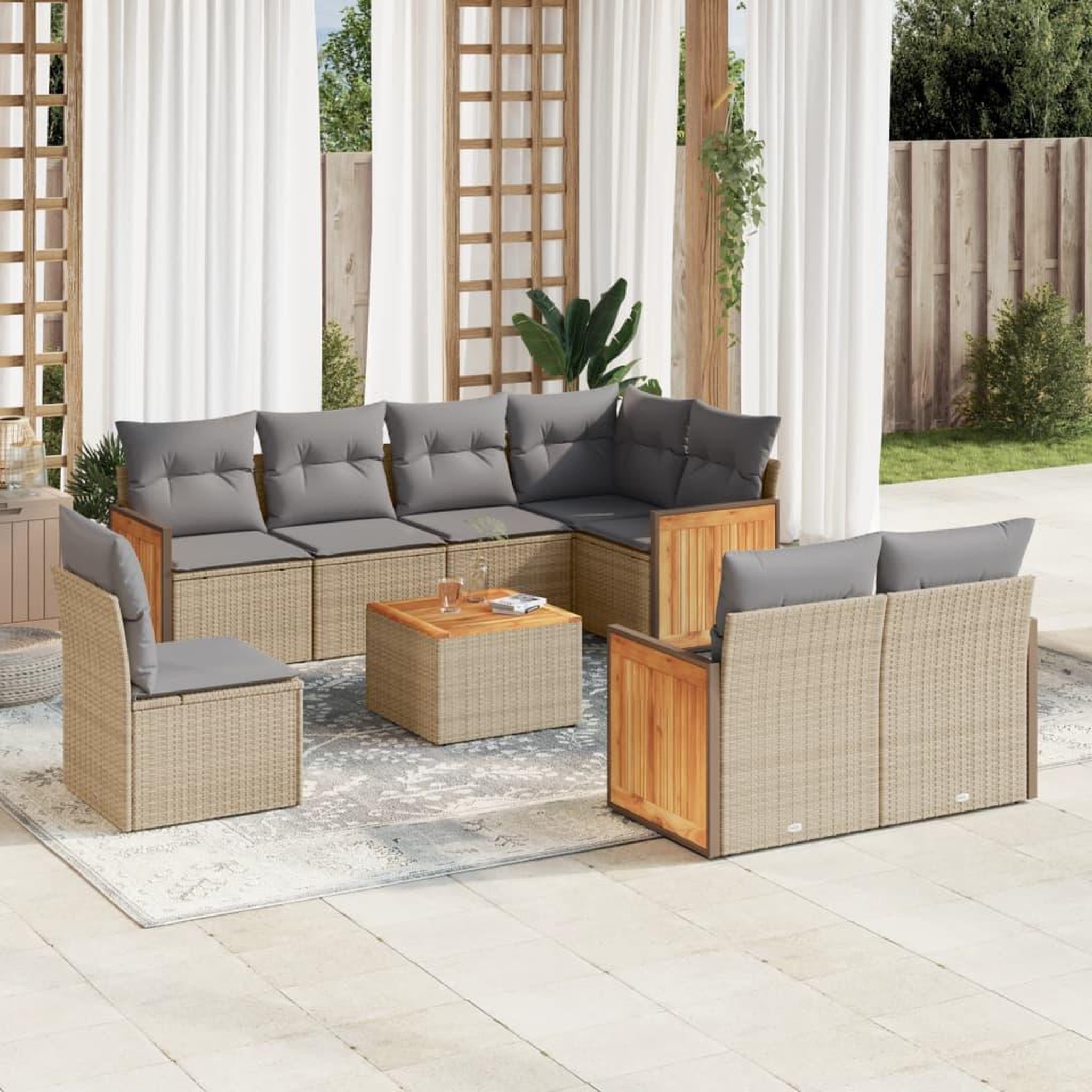 VIDAXL Salon de jardin avec coussins 9 pcs beige resine tressee