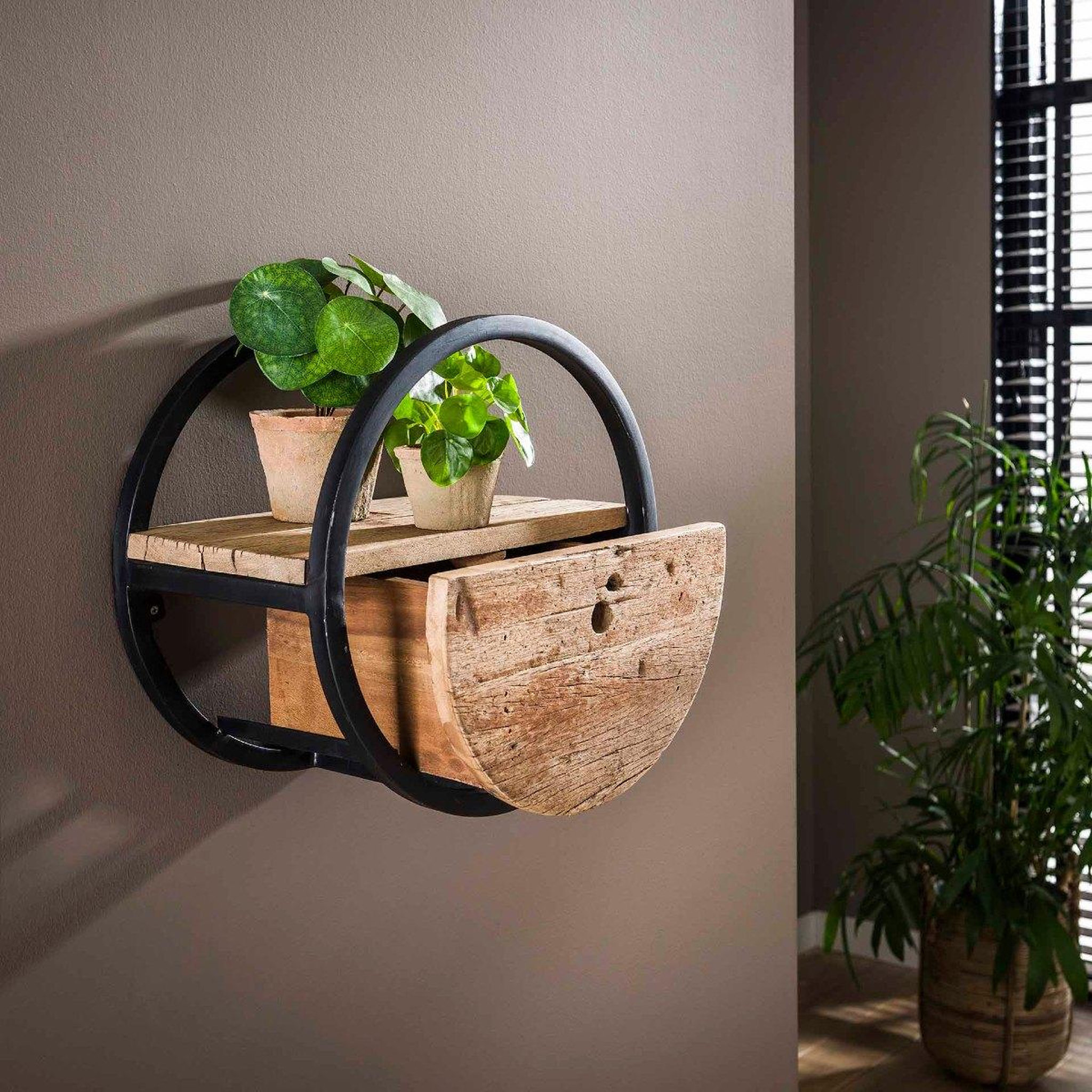 Voir la diapositive 3 : JLC KREATION Étagère murale en bois et métal avec tiroir cerclo2