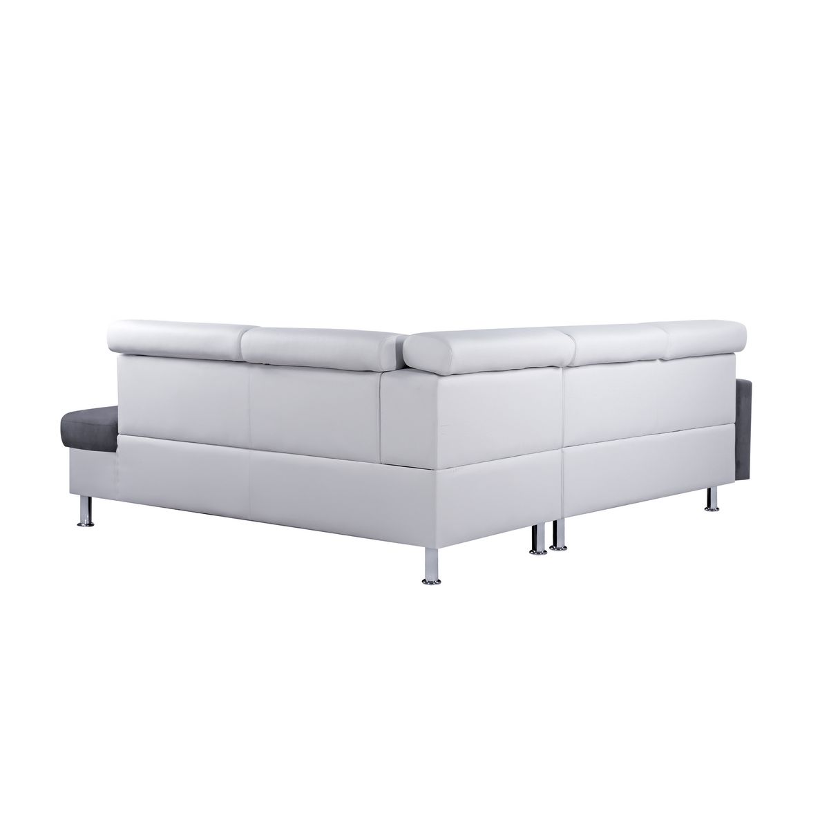 Canapé d'angle 4-5 places fixe avec LED  TOMY- Simili blanc - Microfibre grise - Angle droit