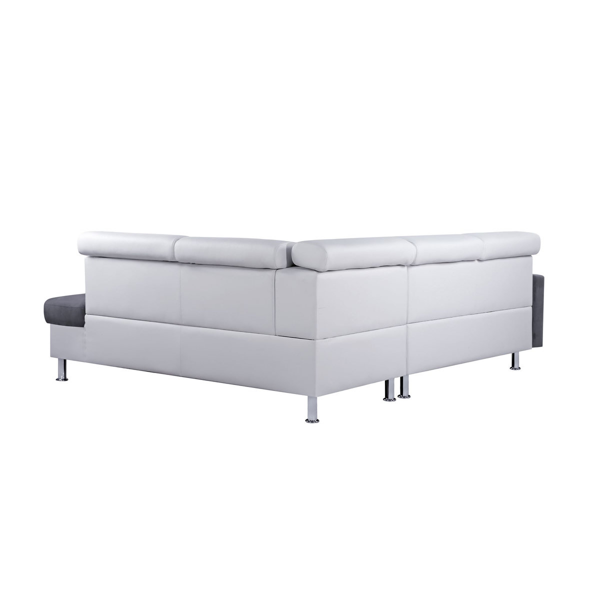 Canapé d'angle 4-5 places fixe avec LED  TOMY- Simili blanc - Microfibre grise - Angle droit