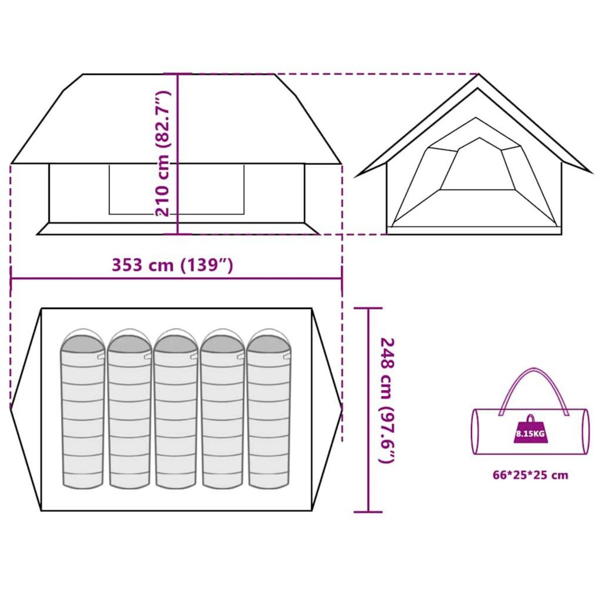 VIDAXL Tente de camping 5 personnes bleu impermeable