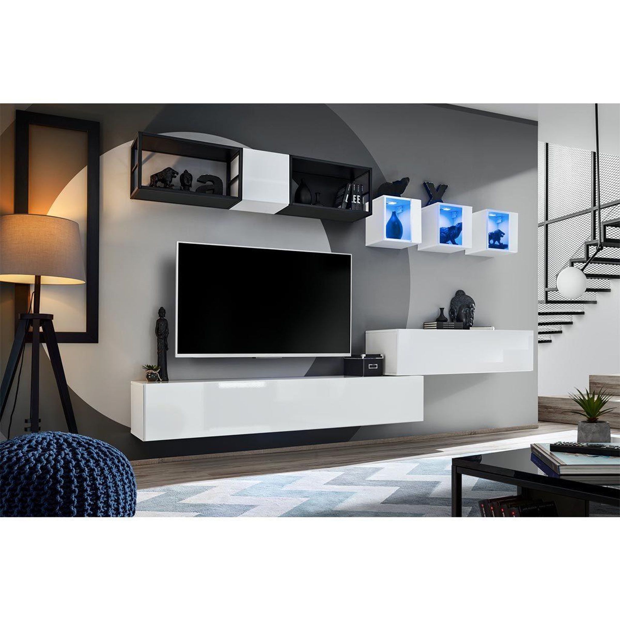 Voir la diapositive 2 : Paris Prix Ensemble meuble tv design  switch iii  280cm blanc & noir