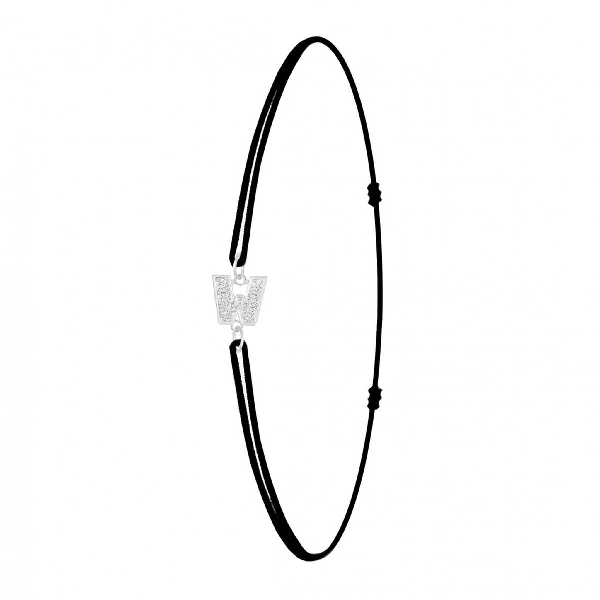 SC CRYSTAL Bracelet lettre W élastique noir SC Crystal orné de Cristaux scintillants