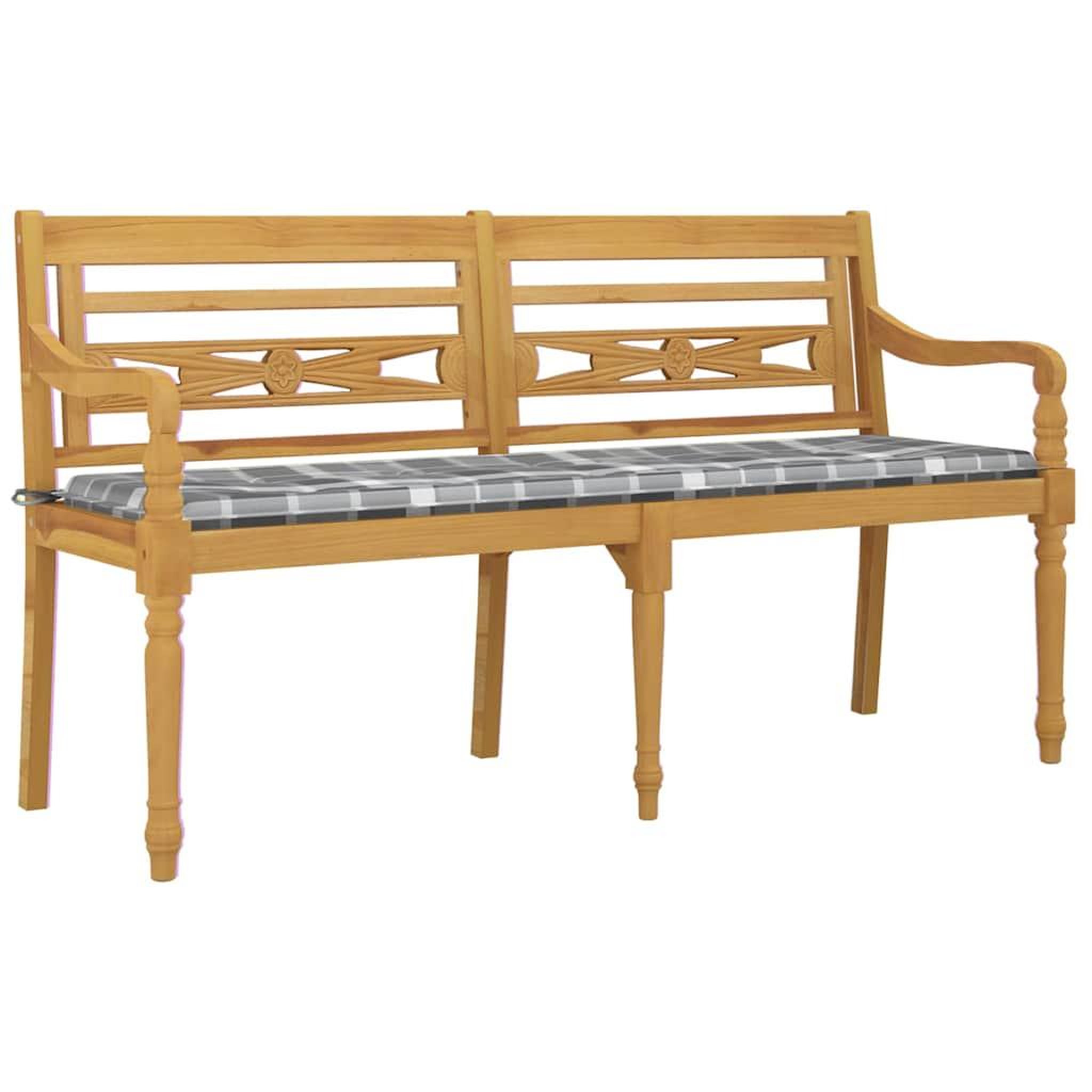 Voir la diapositive 3 : VIDAXL Banc Batavia coussin a motif de carreaux gris 150cm Bois teck