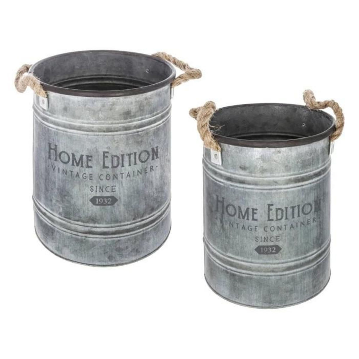 ATMOSPHERA Lot de 2 Seaux en Métal  Spring Garden  25cm Gris