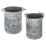 ATMOSPHERA Lot de 2 Seaux en Métal  Spring Garden  25cm Gris