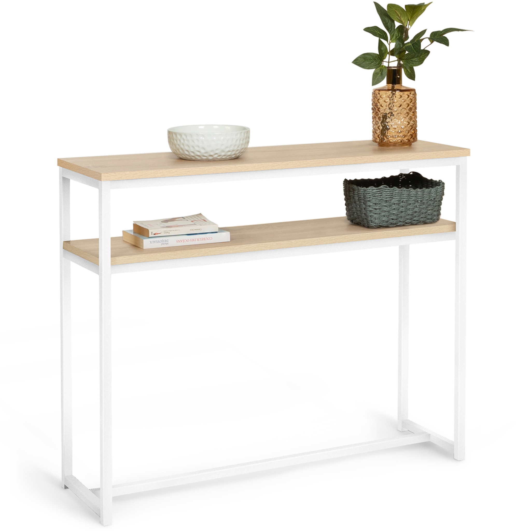 ID MARKET Console double detroit design industriel bois et métal blanc