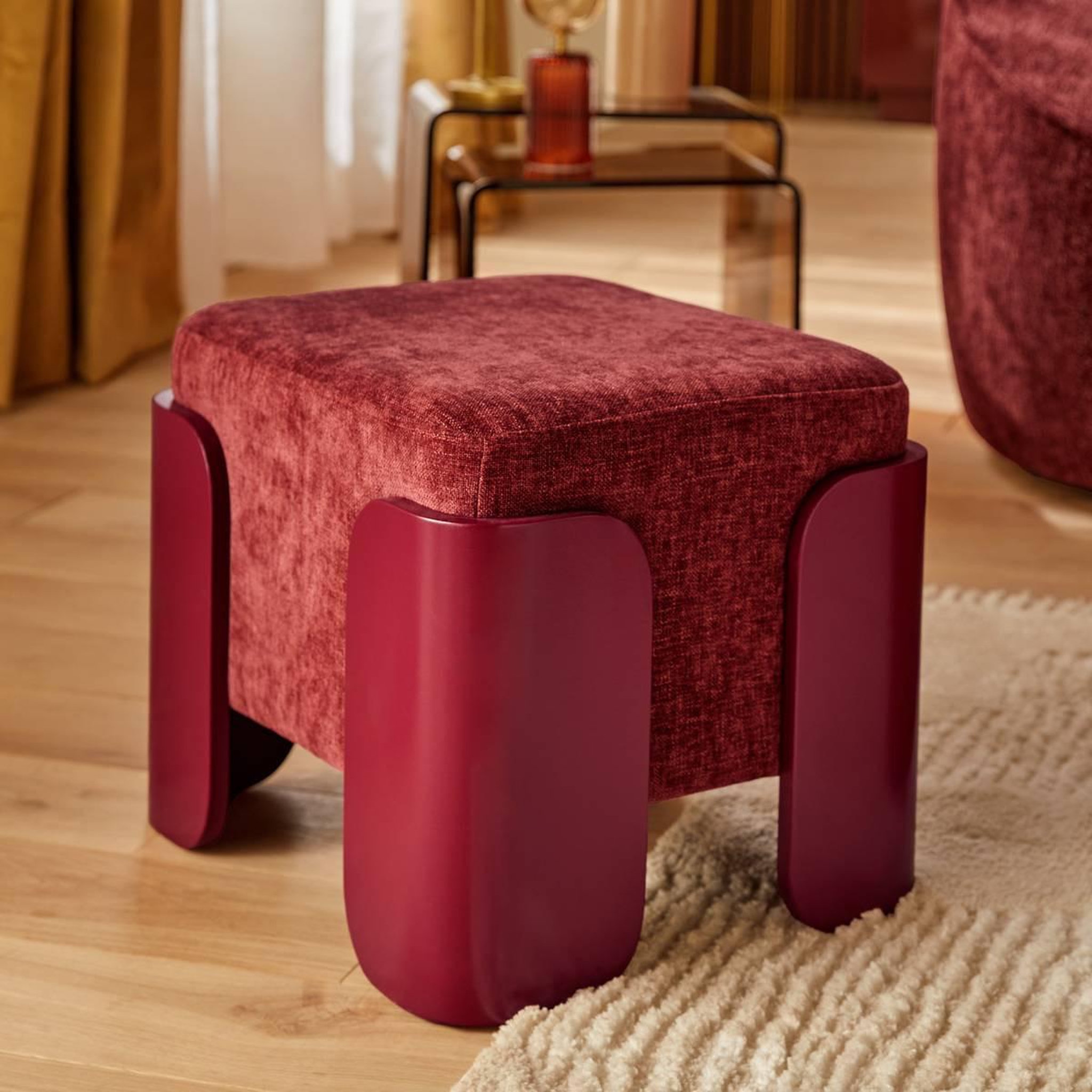 Voir la diapositive 5 : ATMOSPHERA Pouf Tissu Chenille  Mizar  37cm Rouge Grenat
