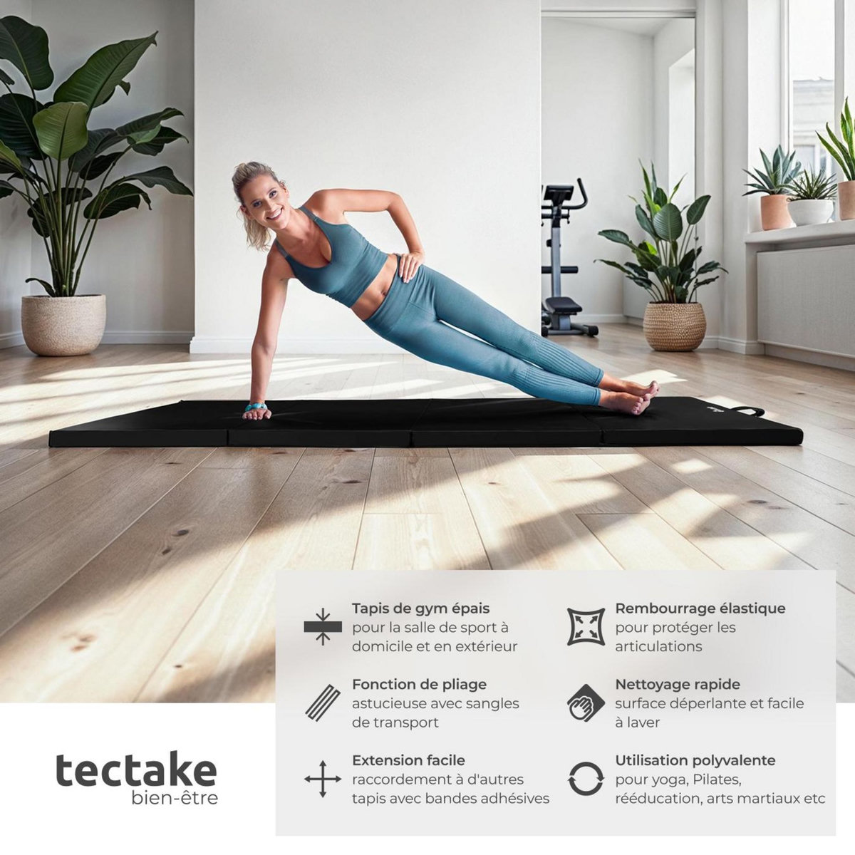 tectake Tapis de gymnastique pliable et extensible noir