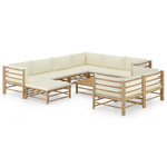 VIDAXL Salon de jardin 10 pcs avec coussins blanc creme bambou
