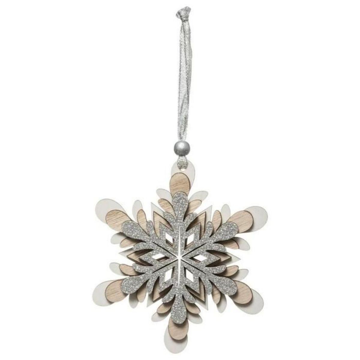 ATMOSPHERA Sujet de Noël Déco  Flocon  12cm Argent & Naturel