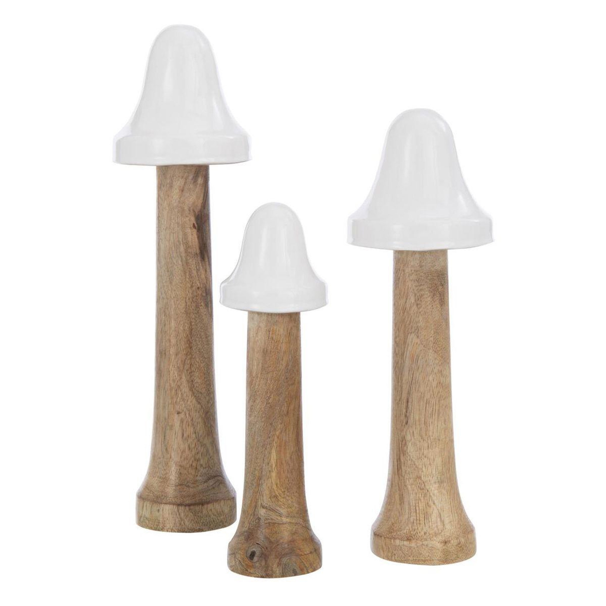 J-LINE Lot de 3 champignons  fins  30cm naturel & blanc