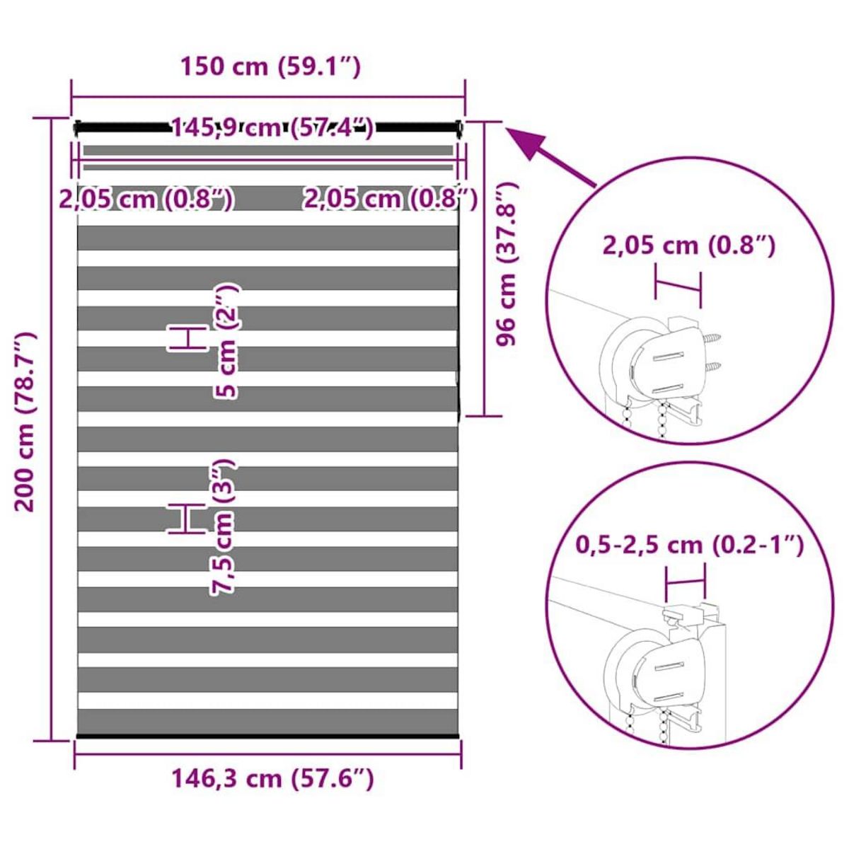 VIDAXL Store zebre noir 150x200 cm largeur du tissu 145,9 cm polyester