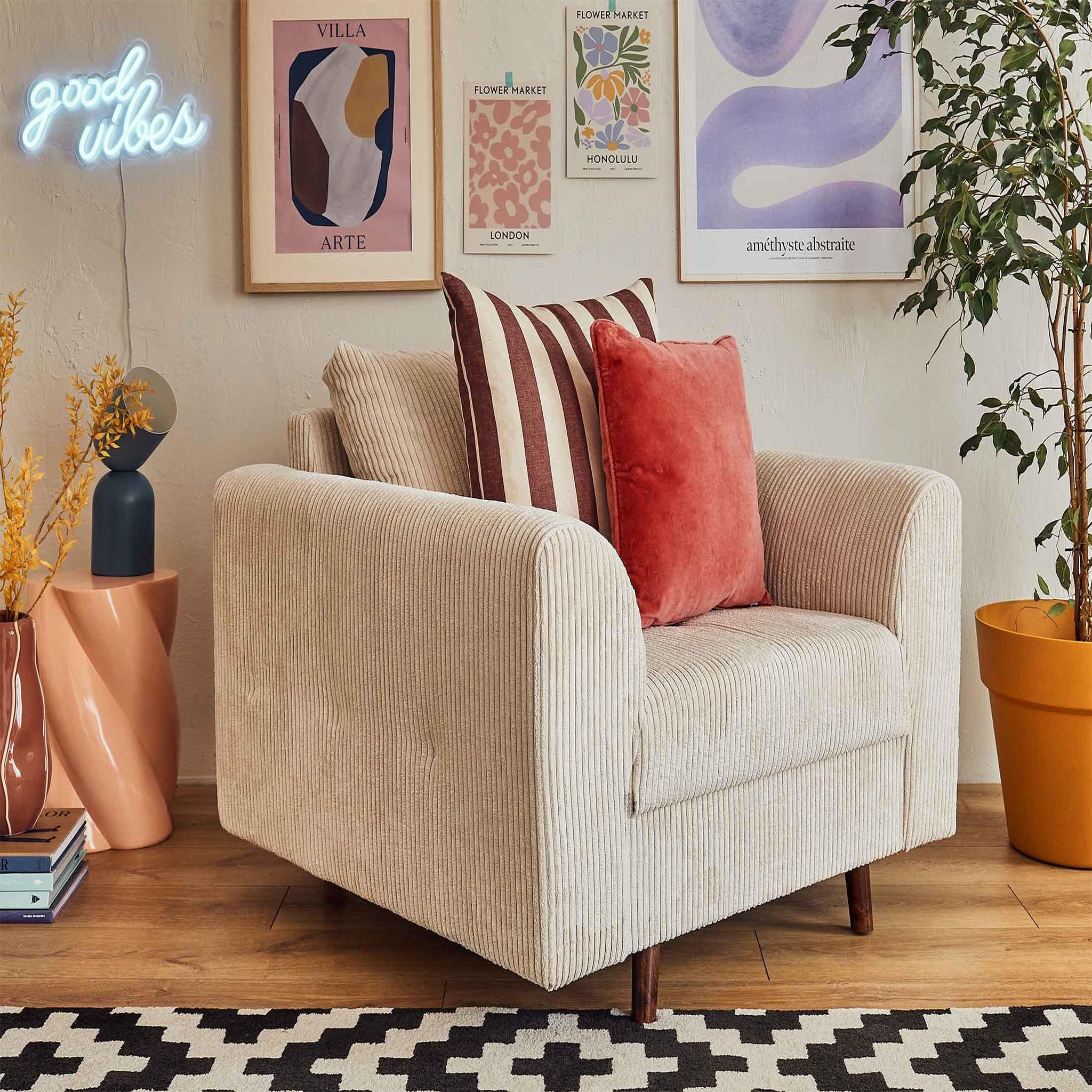 LISA DESIGN Rune - fauteuil - en velours côtelé. Coloris disponibles : Vert, Orange, Gris, Beige, Noir, Bleu